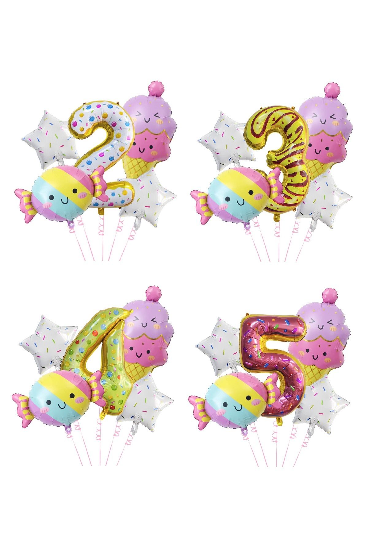 PartiMix Şeker Donut Ve Dondurma Konsepti 2 3 4 5 Yaş Çocuk Doğum Günü Parti Süsü Balon Seti Folyo Balonları