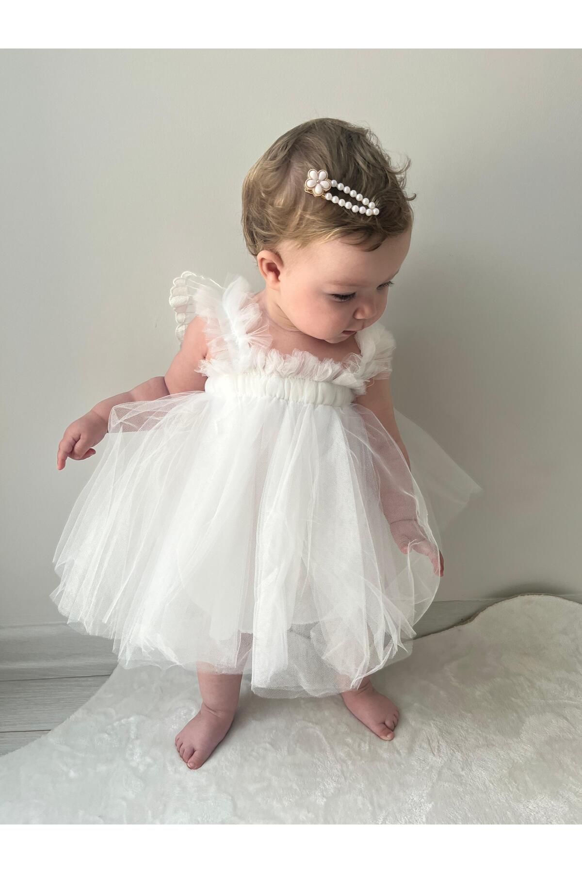 Minizade Yazlık Tütülü Astarlı Bebek Elbise Çocuk Elbise Kız Çocuk Doğum Günü Parti Düğün Elbisesi
