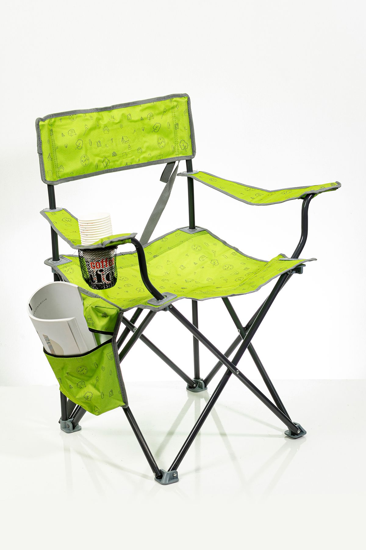 kampseti Kaliteli Buzluklu Katlanır Kamp Sandalyesi-renkli Kumaş-piknik Ve Plaj Sandalyesi