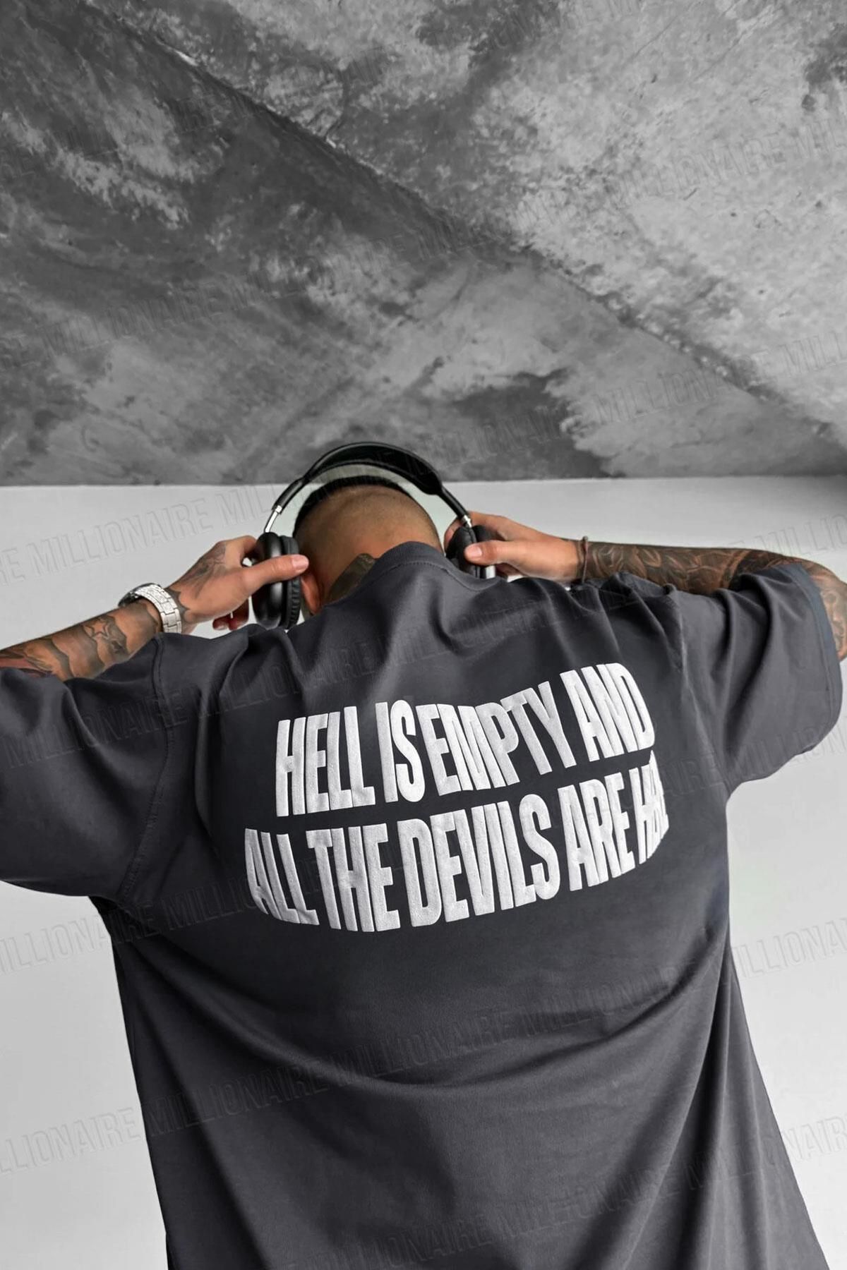 Teenage Millionaire Erkek Hell & Devil Kabaran Baskı Füme Bisiklet Yaka Oversize Salas T-Shirt