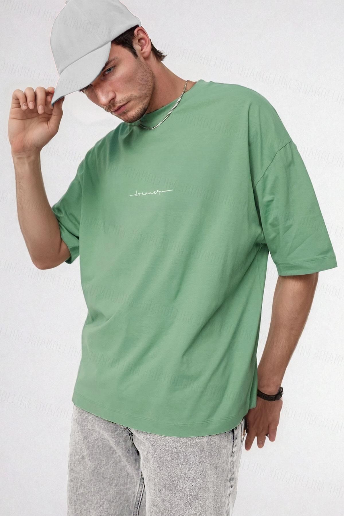 Teenage Millionaire Erkek Dreamer Açık Yeşil Baskılı Oversize Salas Boyfriend T-Shirt