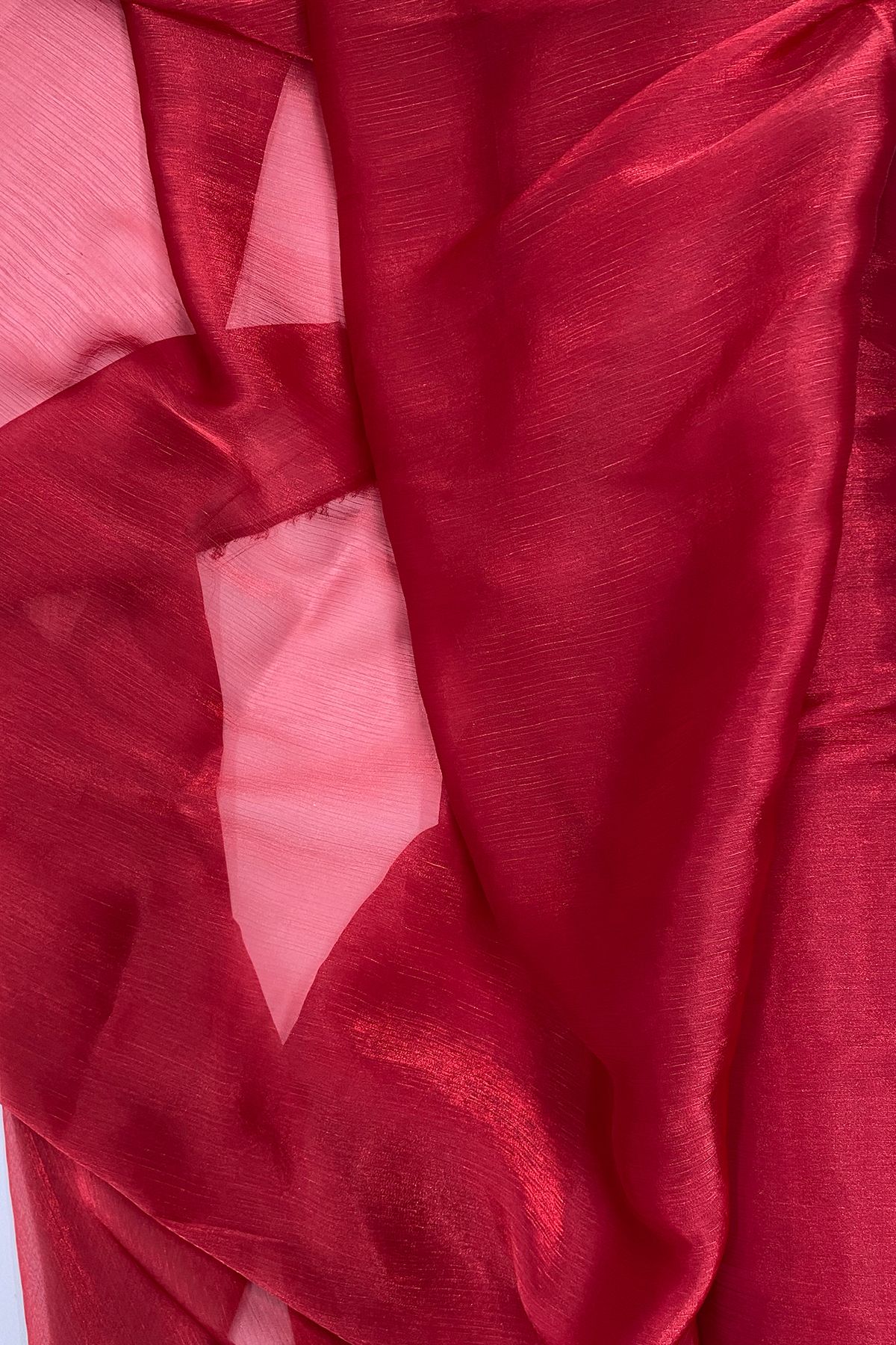 Royaleks Abiye Elbiselik Işıltılı Tül Cam Organze Kumaş Kırmızı