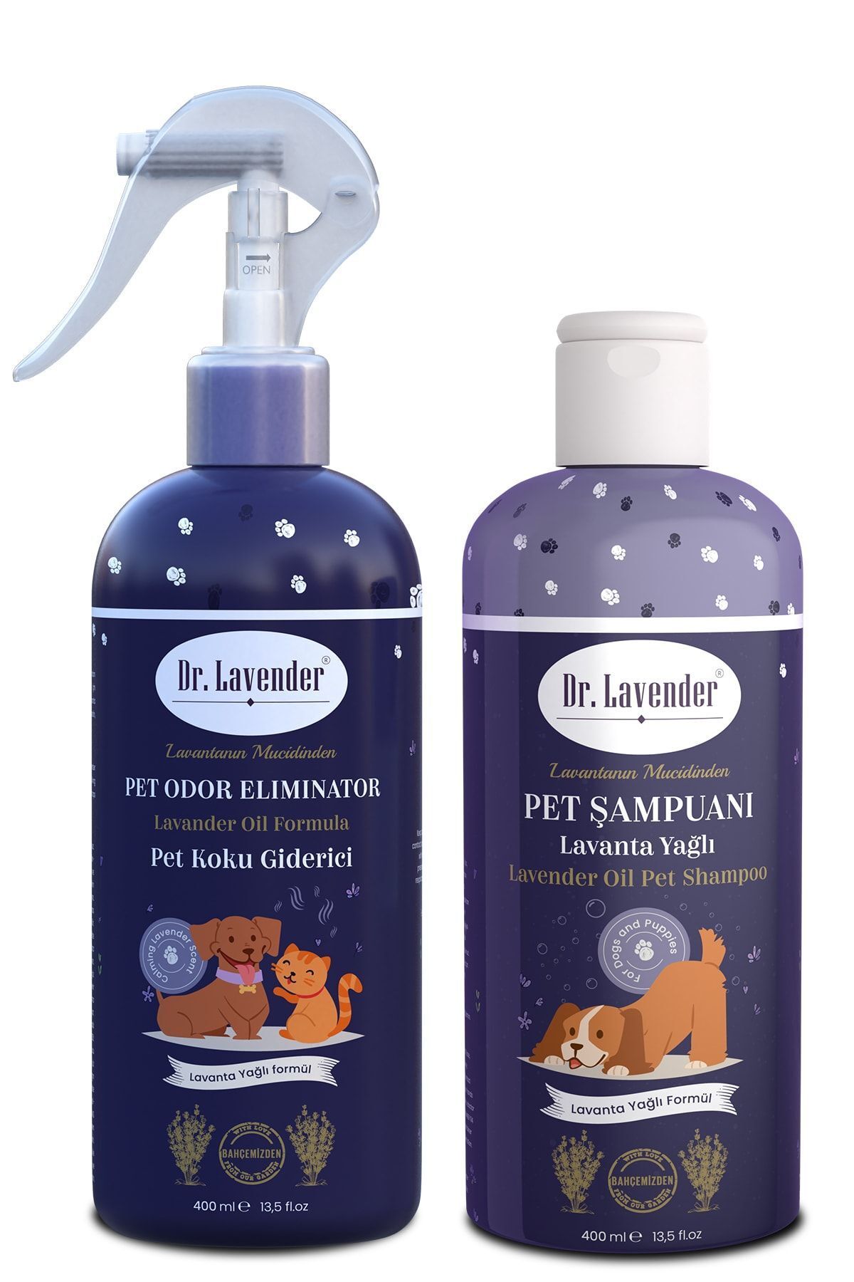 Gallipoli Lavender %100 Lavanta Yağlı Bitkisel 400ml Kedi Köpek Koku Giderici Sprey 400ml Köpek Şampuanı 2'li Pet Set