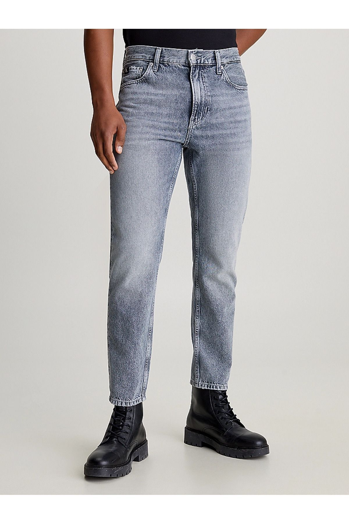 Calvin Klein Erkek Normal Belli Dar Kesim Düz Paça Gri Jeans J30J324837-1BZ