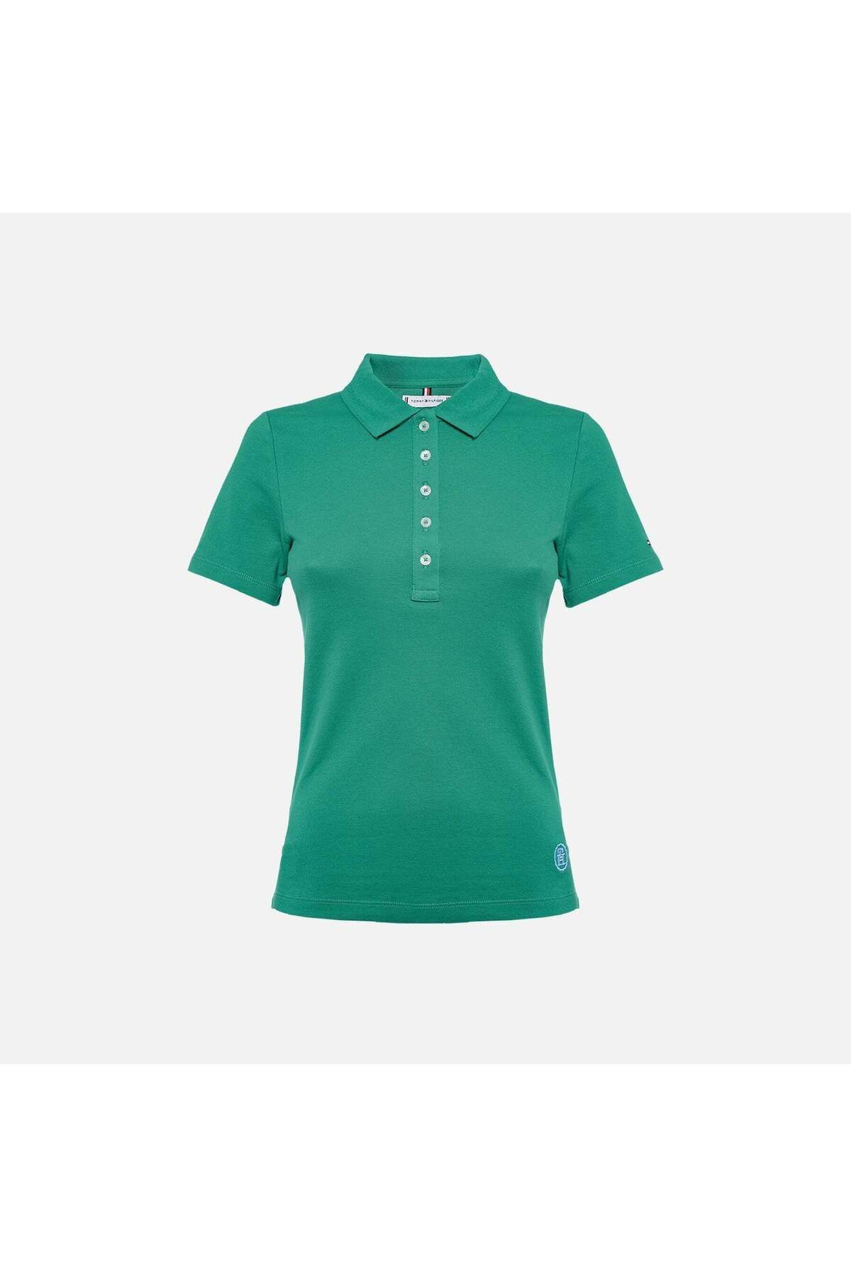 Tommy Hilfiger Kadın Dokuma Polo Yaka Kısa Kol Günlük Yeşil Polo Yaka T-Shirt WW0WW41890-L4B