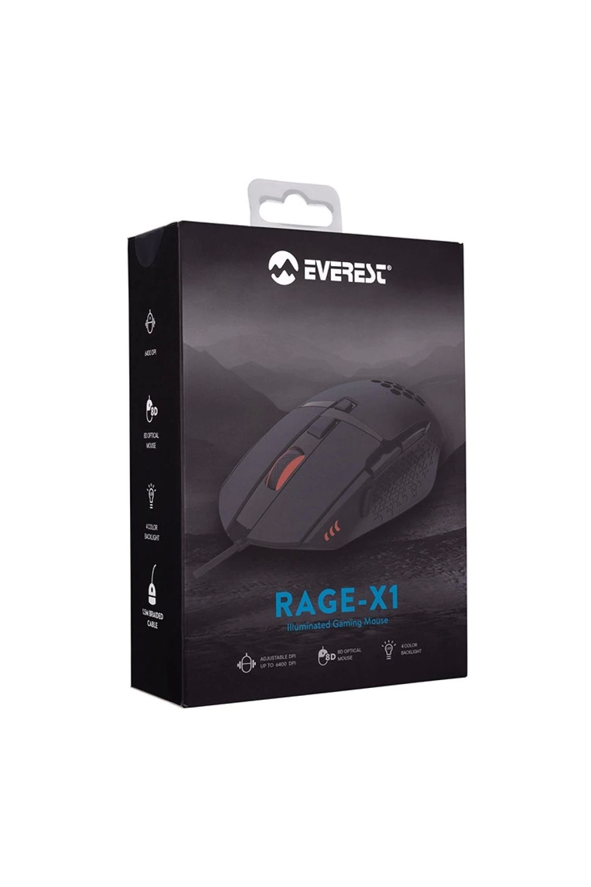 Everest Rage-x1 Usb 6.400dpi Siyah 8 Tuşlu Led Işıklı Kablolu Mouse