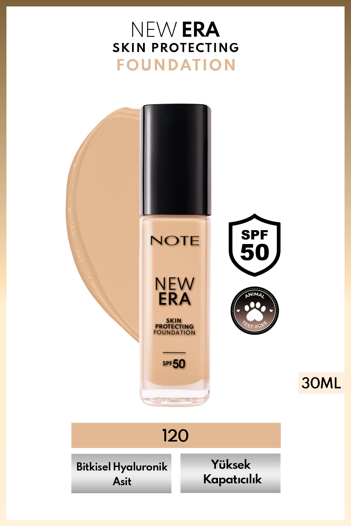 Note Cosmetics New Era Skin Protecting 120 Natural Beige Nemlendirici Etkili Spf 50 Hyaluronik Asitli Fondöten