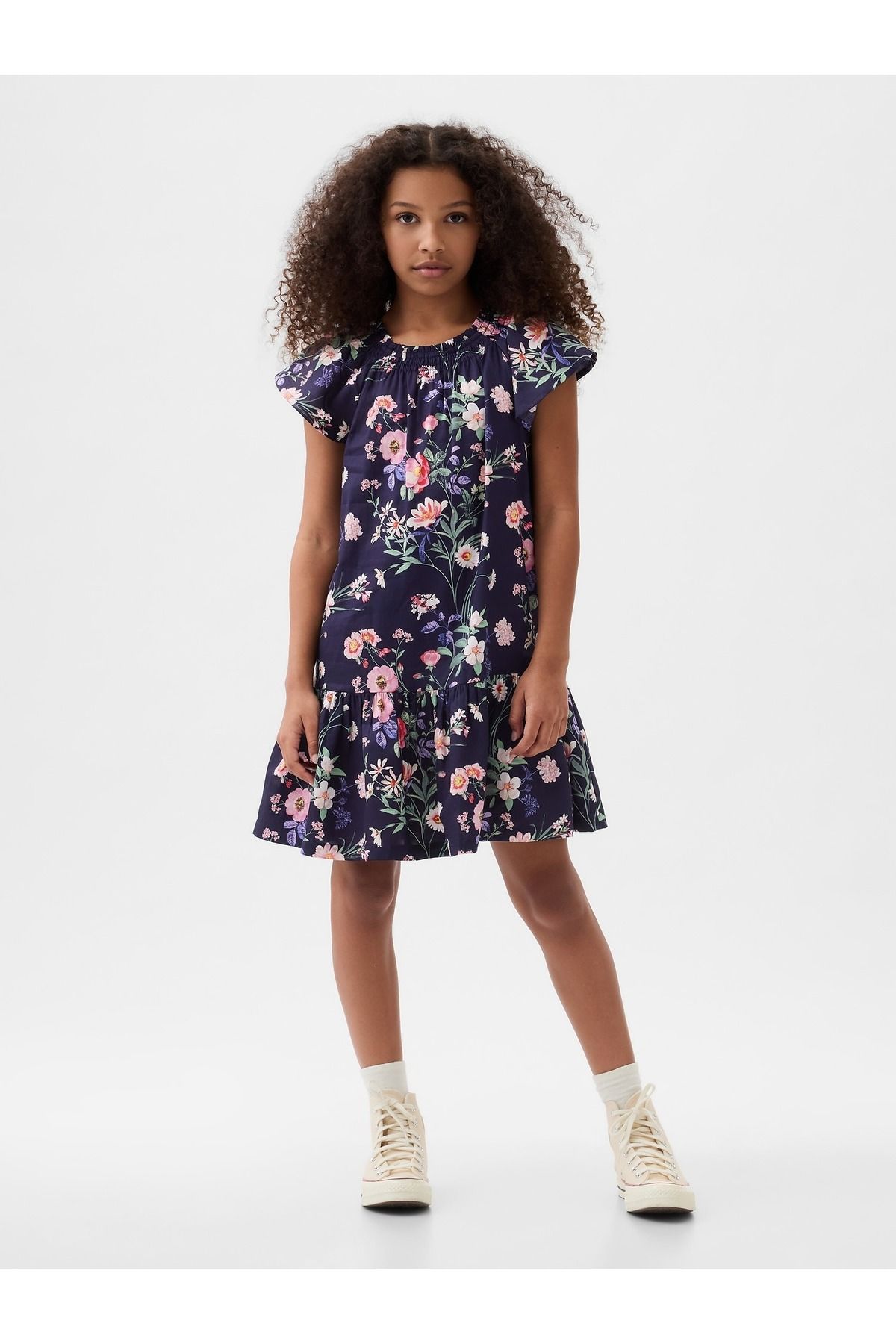 GAP Kız Çocuk Lacivert Çiçek Desenli Elbise
