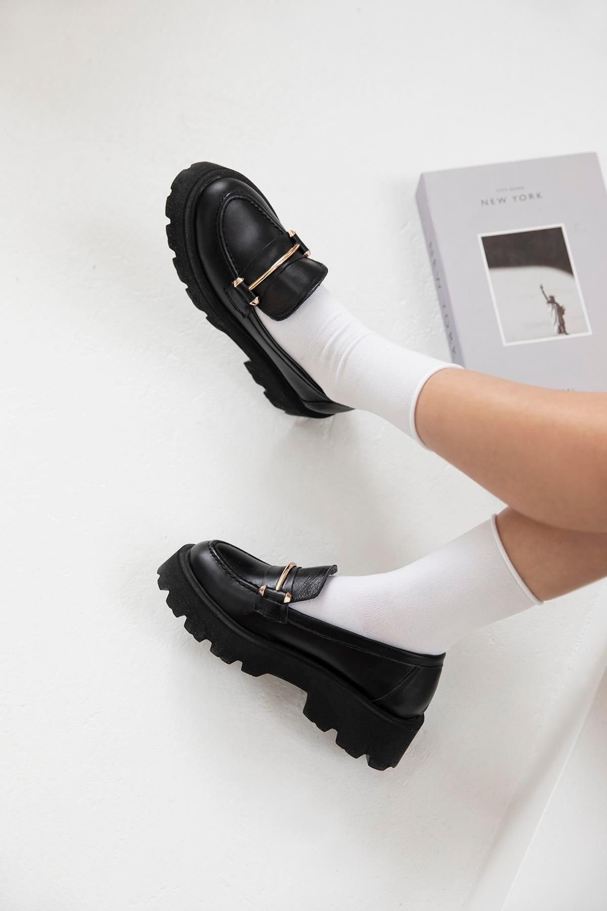 Straswans Fred Kadın Içi Dışı Hakiki Deri Makosen Ayakkabı Siyah
