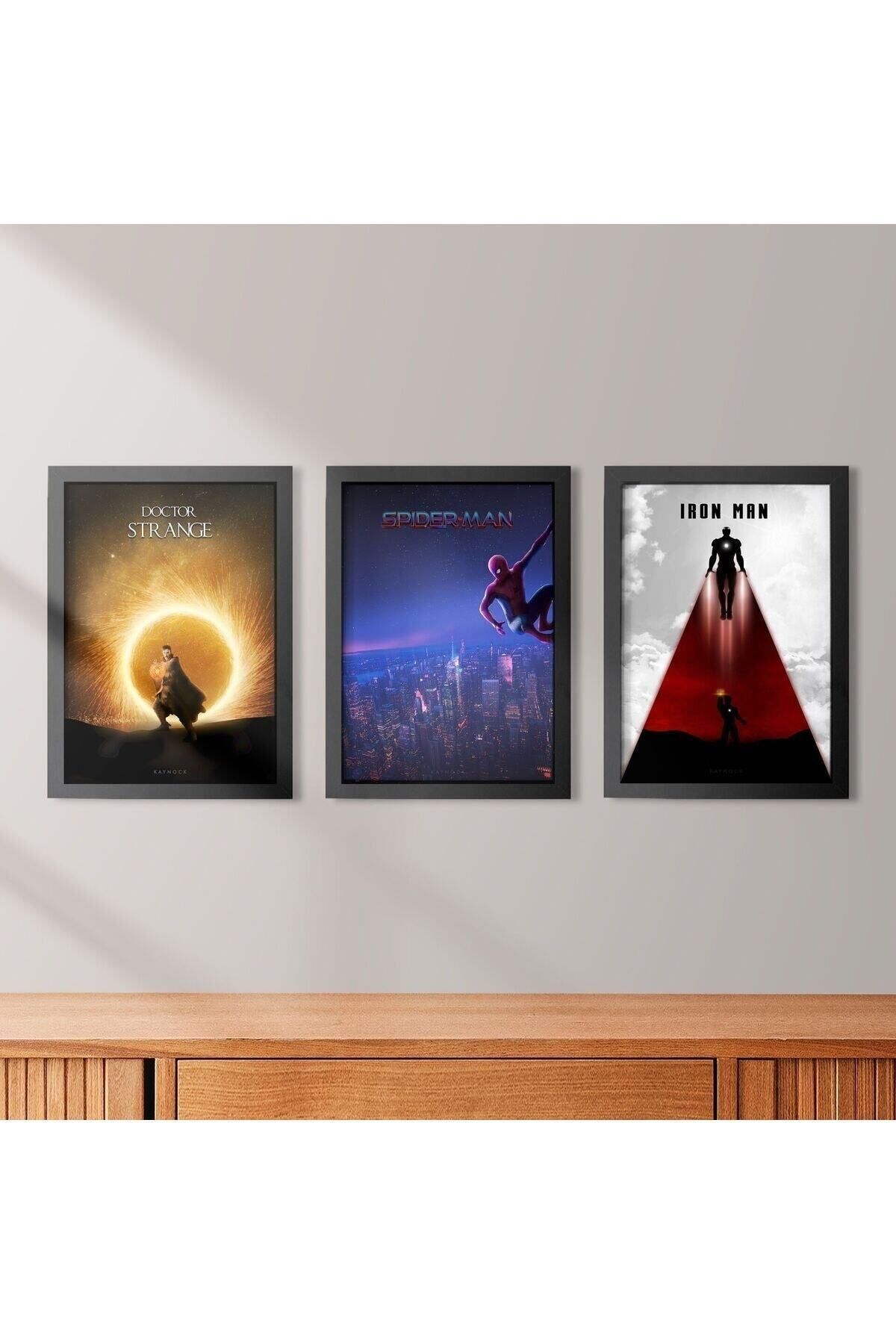 KAYNOCK Süper Kahraman 3'lü Set, Spiderman, Iron Man, Tablo Seti, Poster Tablo Dijital Tasarım