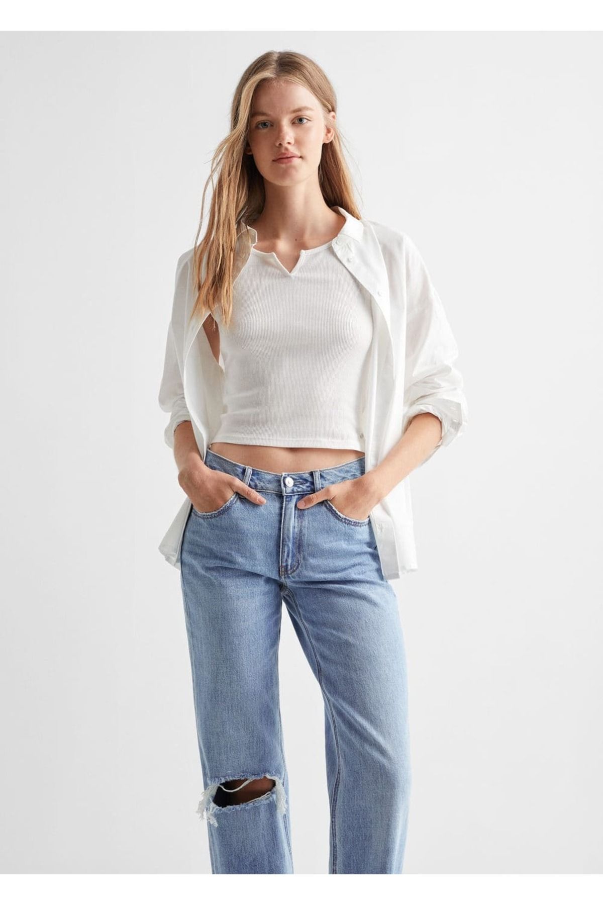 MANGO Teen Paçaları kıvrık jean