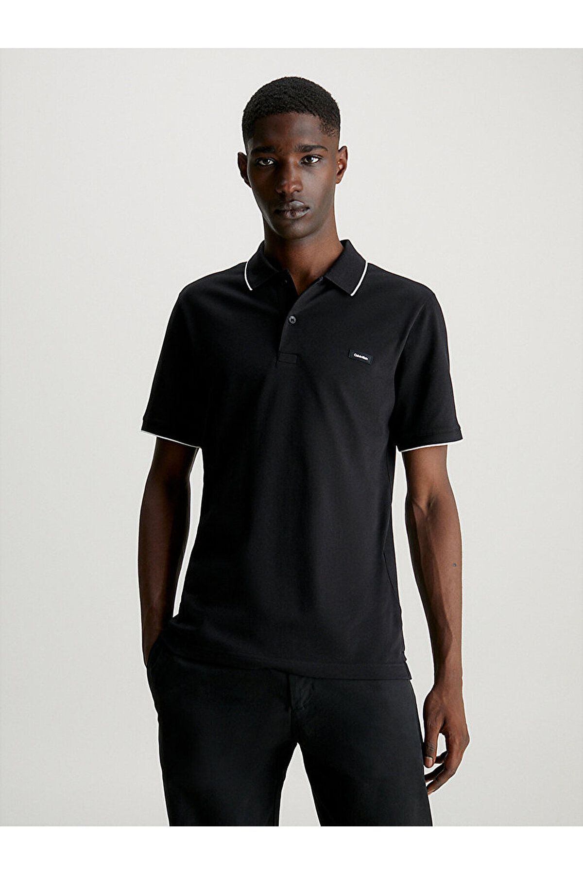 Calvin Klein Erkek Pamuklu Logolu Dokuma Kumaş Siyah Polo Yaka T-Shirt K10K112751-BEH