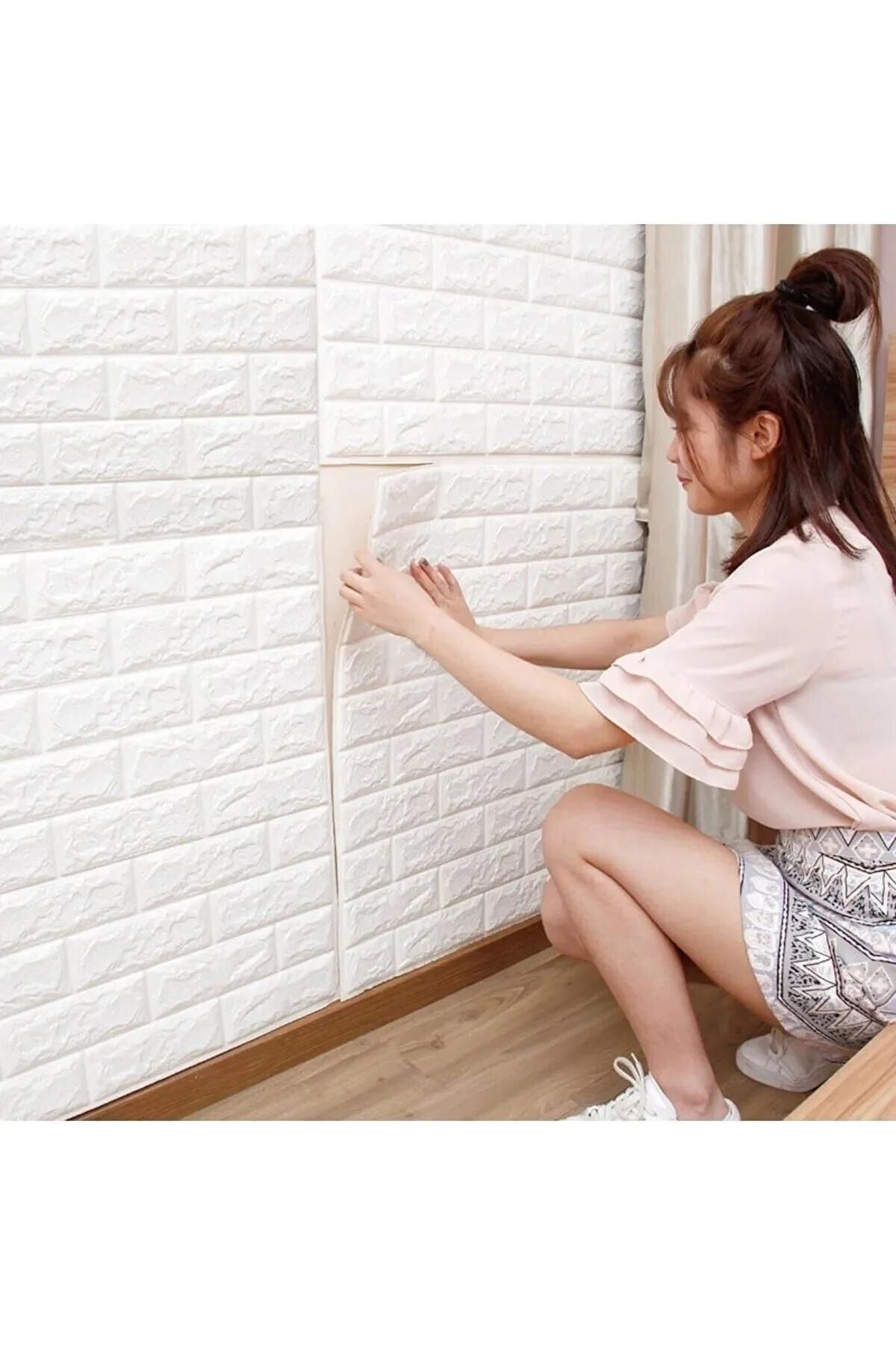 Mefawall 50x7 Cm Kendinden Yapışkanlı Duvar Kağıdı Esnek Köpük Paneli 3d Boyutlu Tuğla Desen Beyaz