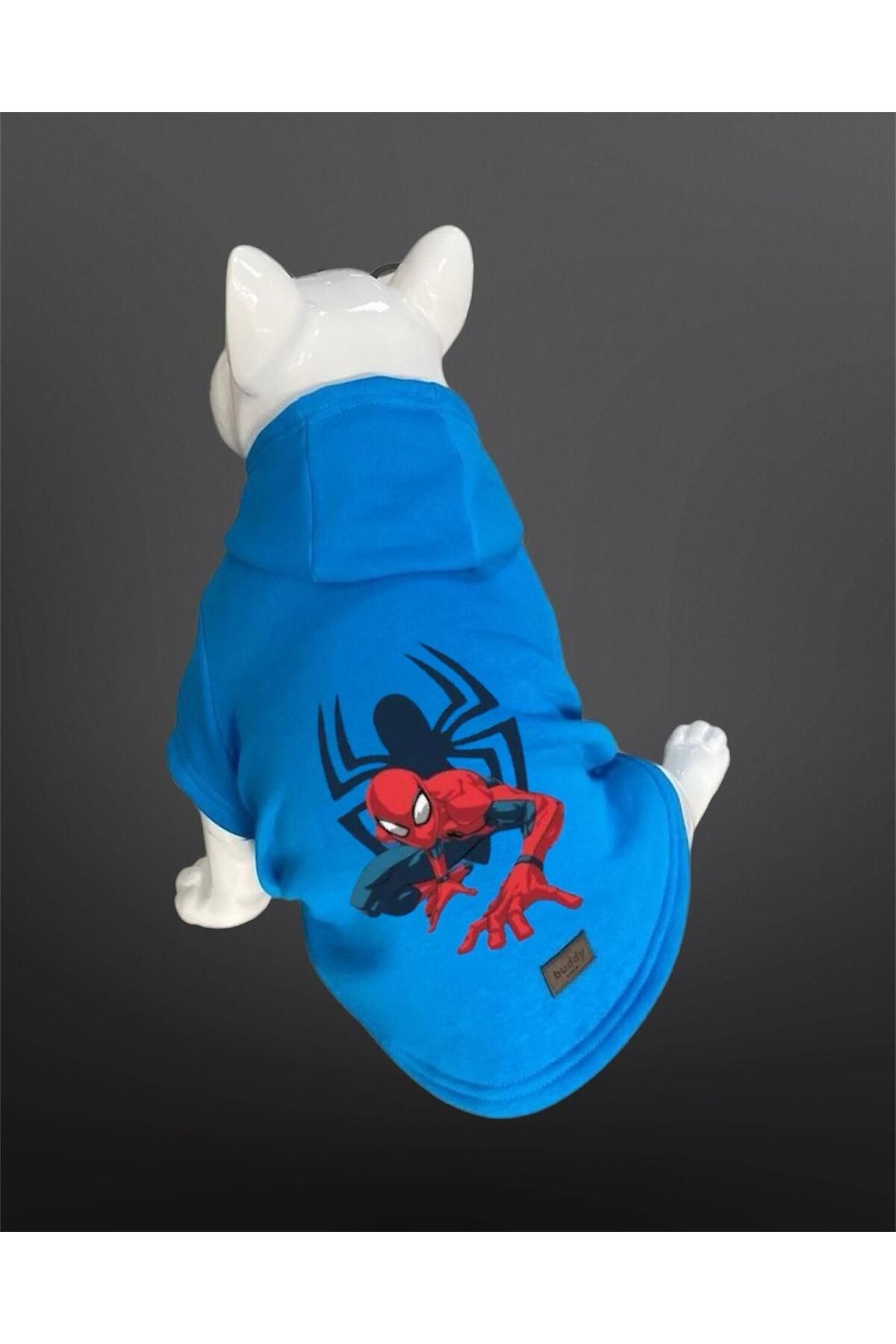 Buddy Store Kedi & Köpek Kıyafeti Sweatshirt - Spiderman Baskılı Mavi Sweatshirt