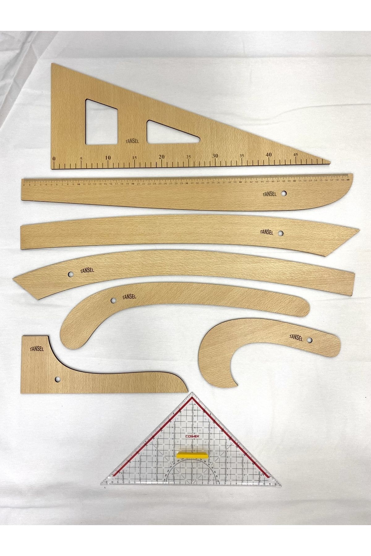 Tansel Tuhafiye 8'li Riga Cetveli Takımı Ve Geoderik Üçgen Gönye Cetvel 4mm Çift Taraflı - Riga Seti