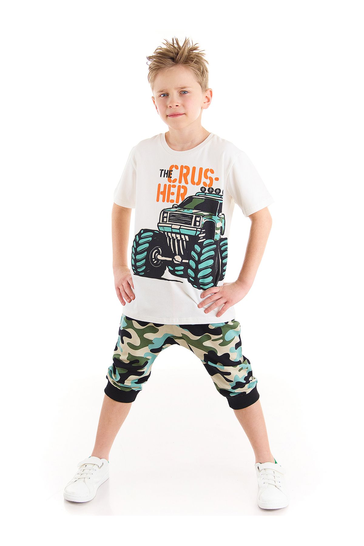 MSHB&G Monster Car Erkek Çocuk T-shirt Kapri Şort Takım