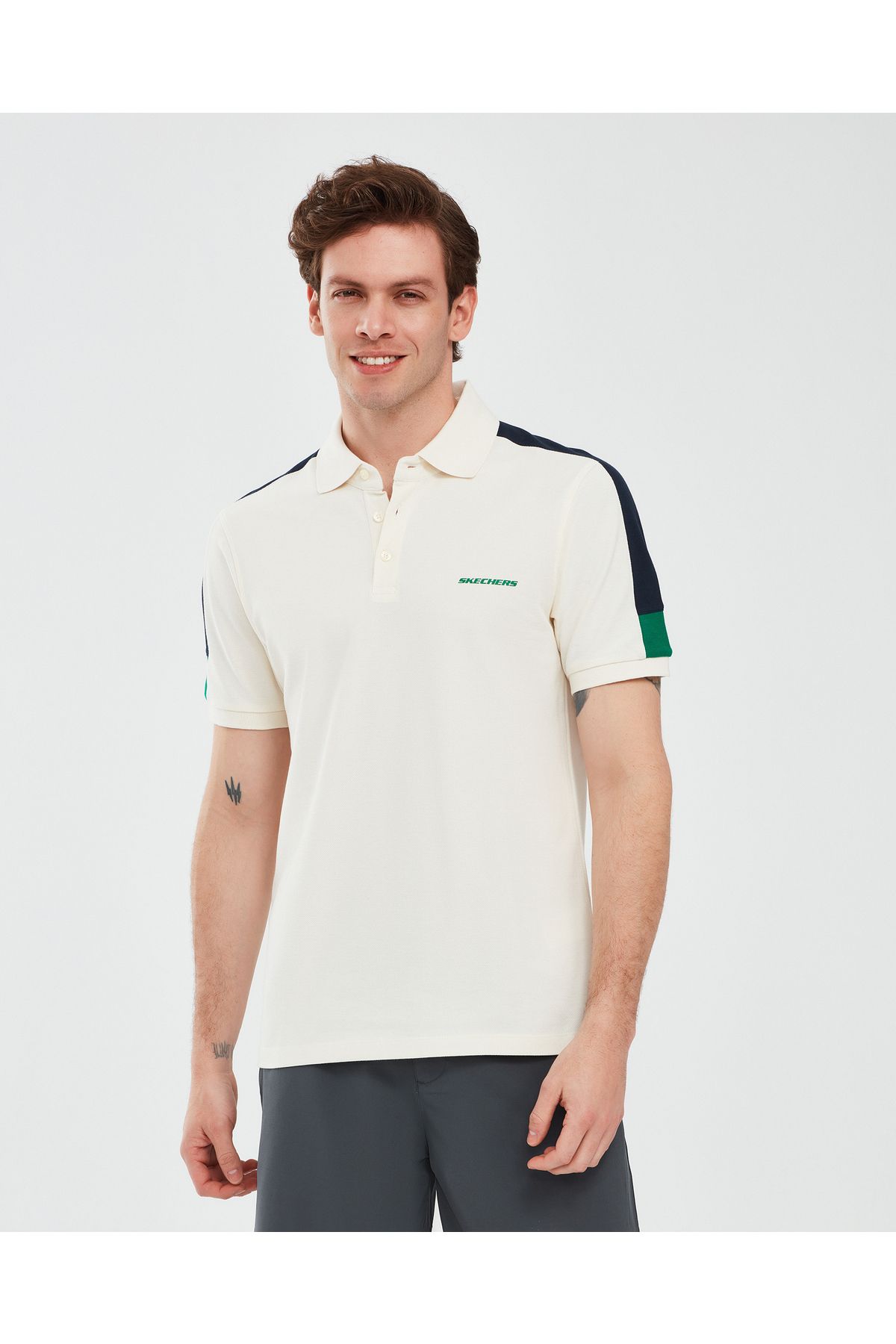 Skechers M Colorblock Polo T-shirt Erkek Beyaz Polo Yaka Tshirt S221047-102