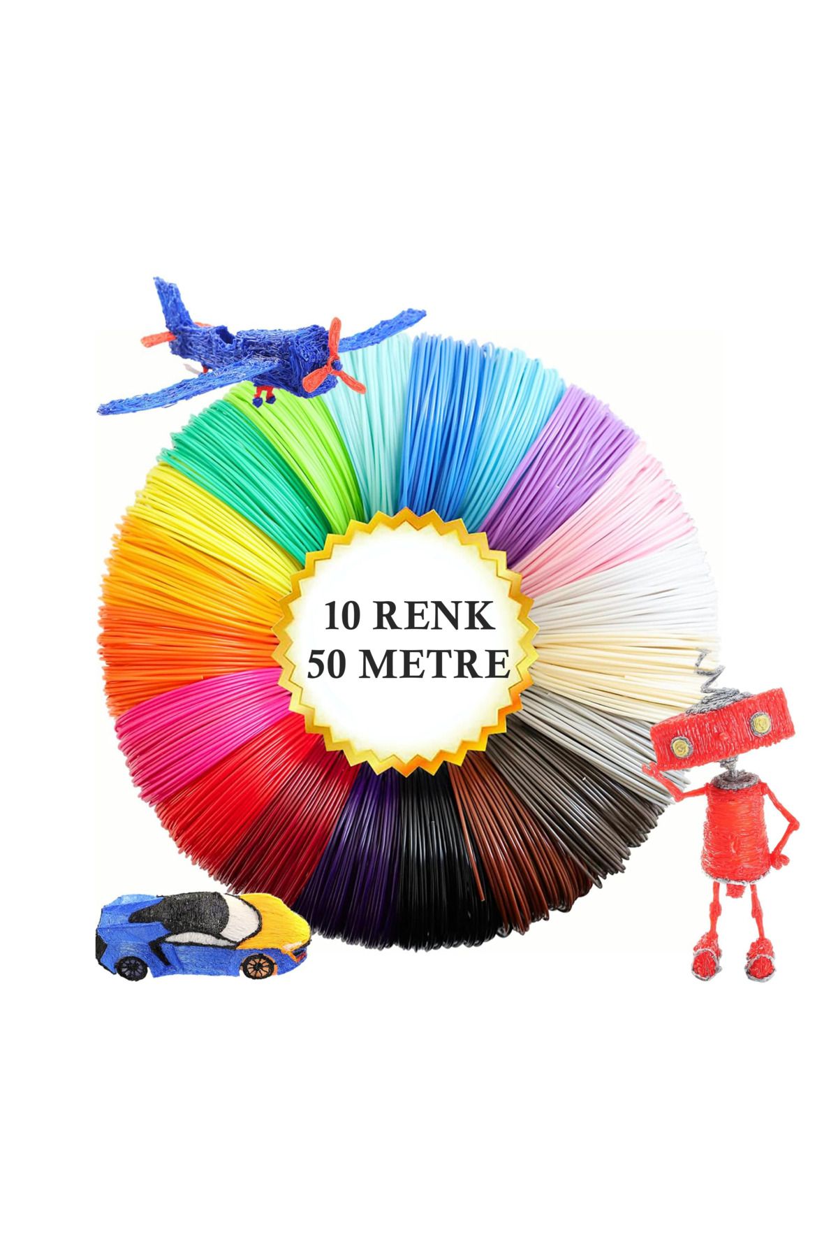 exxen15 3D Dünyası 10 Renk 50 Metre (10 X 5 METRE) 3d Kalem Yazıcılar Için Filament