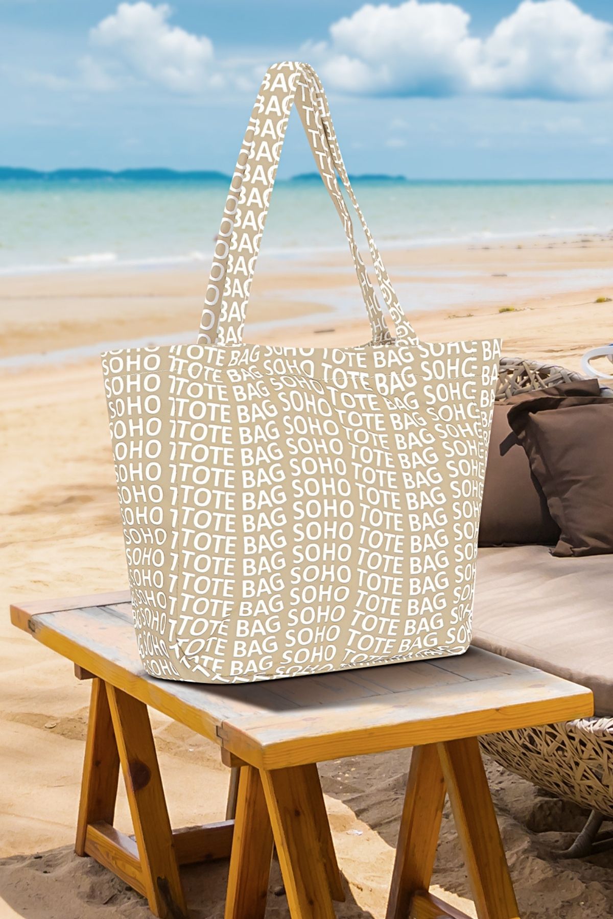 SOHO Yeni Sezon Geniş Hacimli Yazılı Yazlık Beach Bag El Kol Omuz İçin Büyük Boy Plaj Çantası