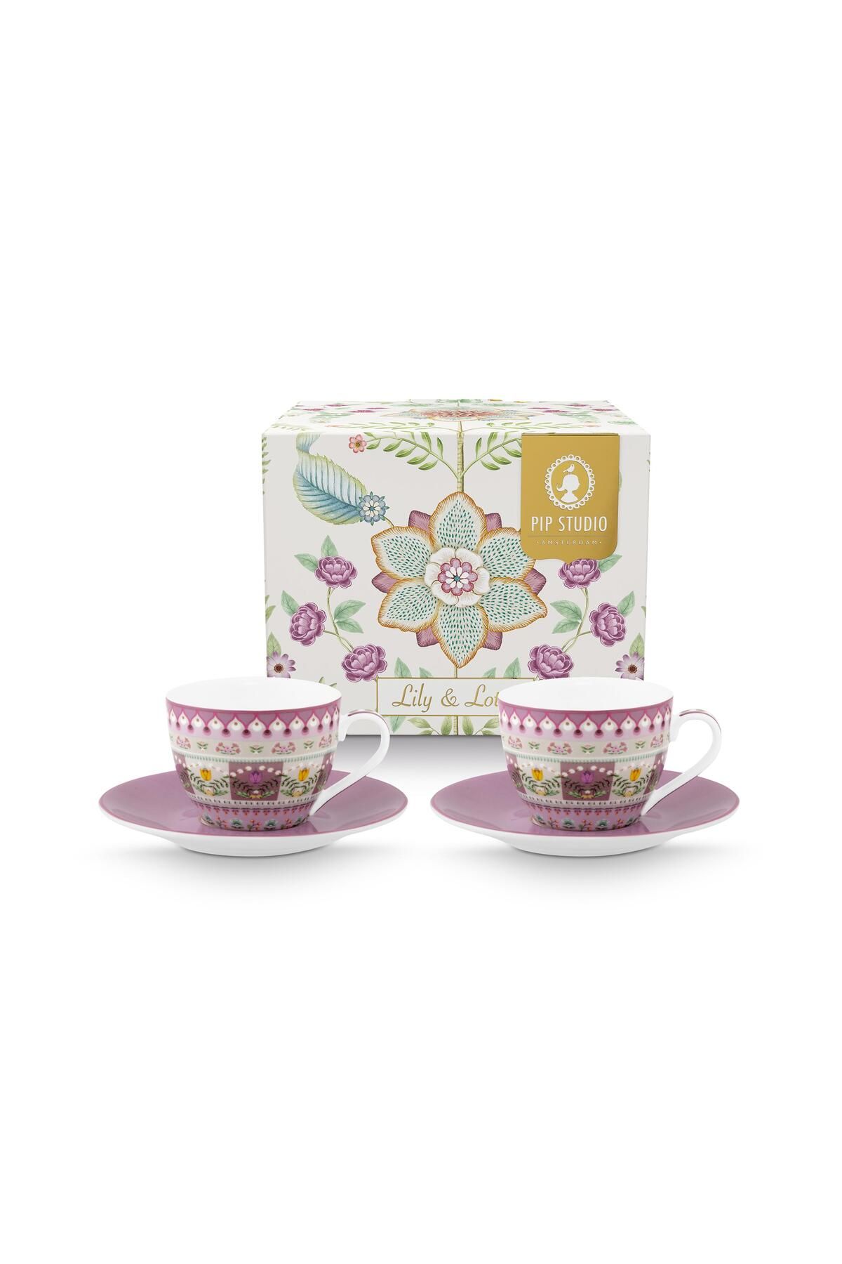 Pip Studio Lily & Lotus Mor Porselen Kahve Fincan Seti 120 ml