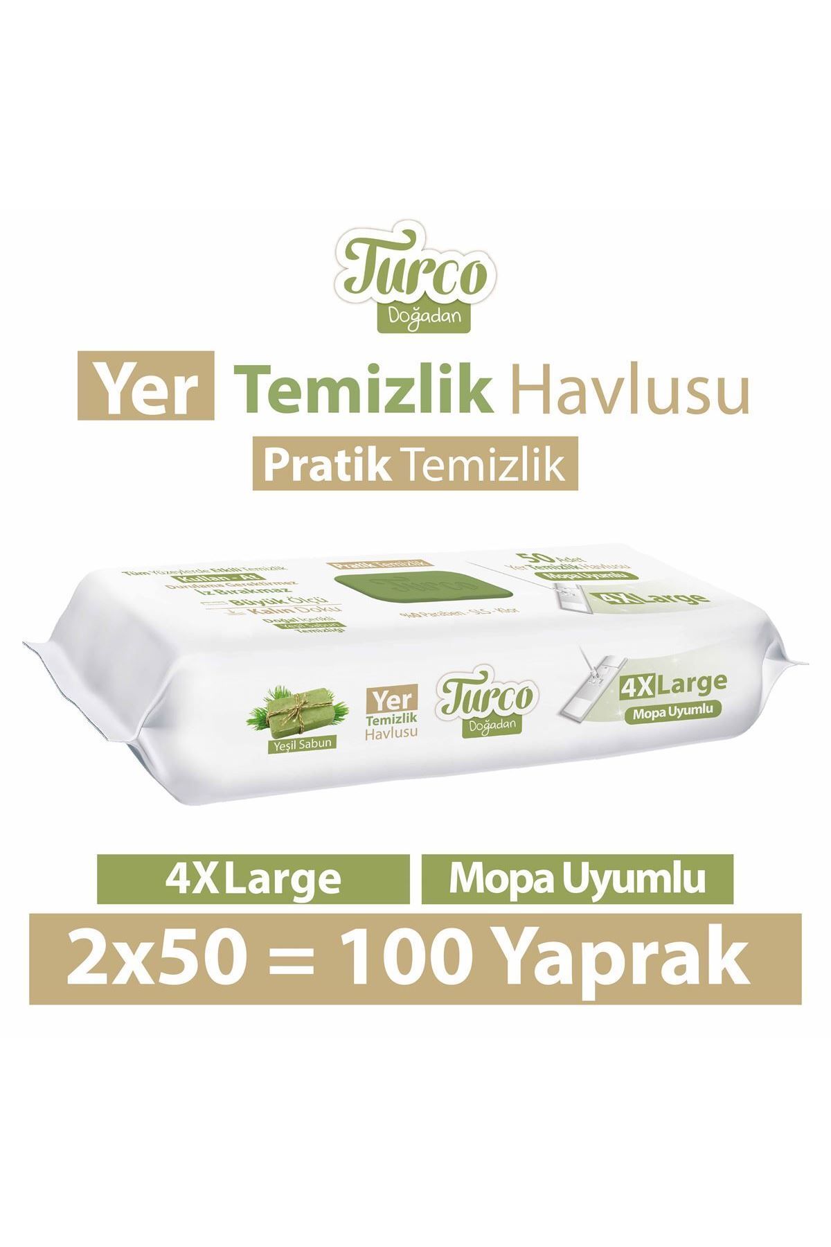 Turco Doğadan Pratik Temizlik Turco Doğadan Yer Temizlik Havlusu Yeşil Sabun 2X50(100 Yaprak)