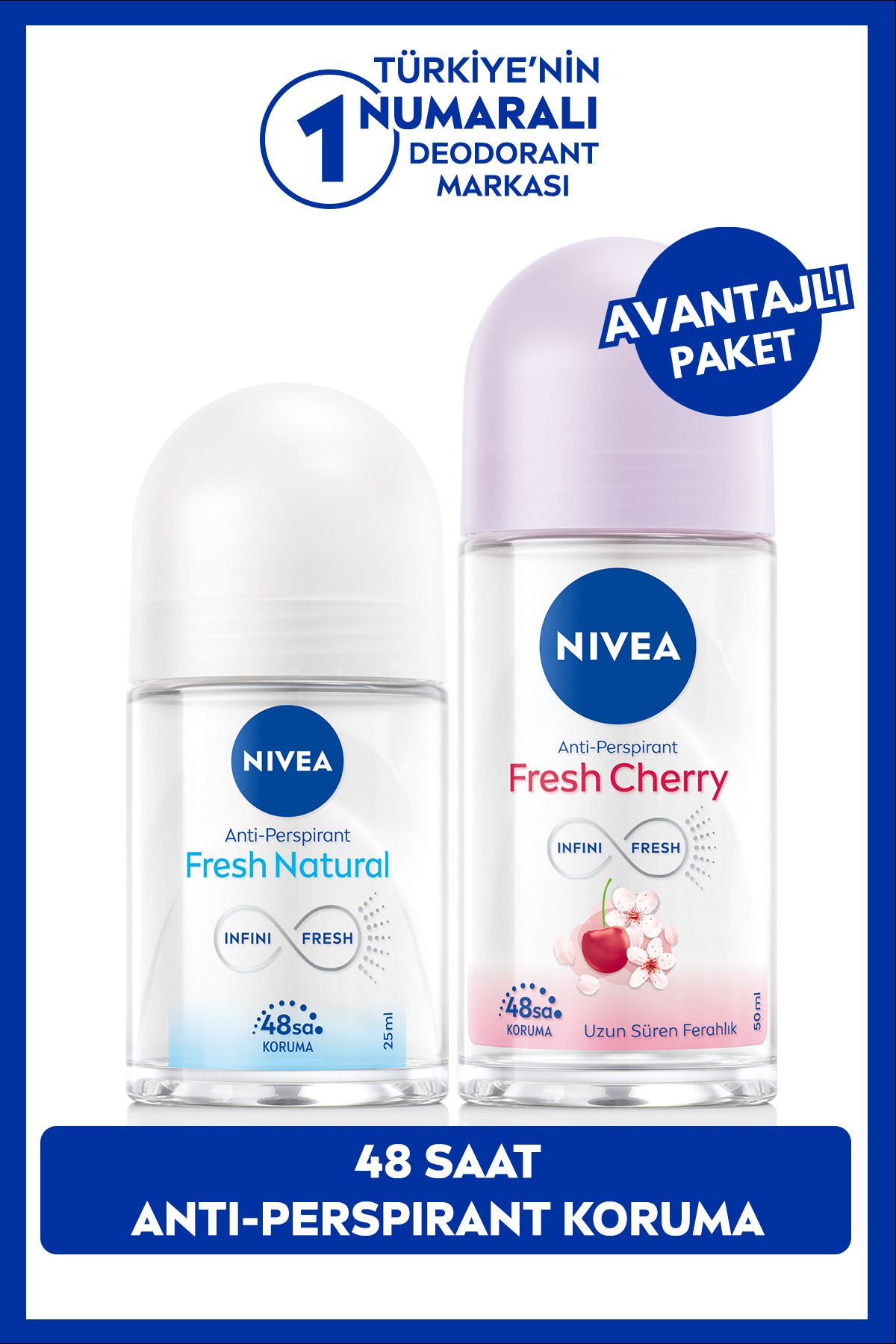 NIVEA Kadın Roll-on Deodorant Fresh Flower 50ml ve Mini Roll-on Fresh Natural 25ml, 48 Saat Koruma