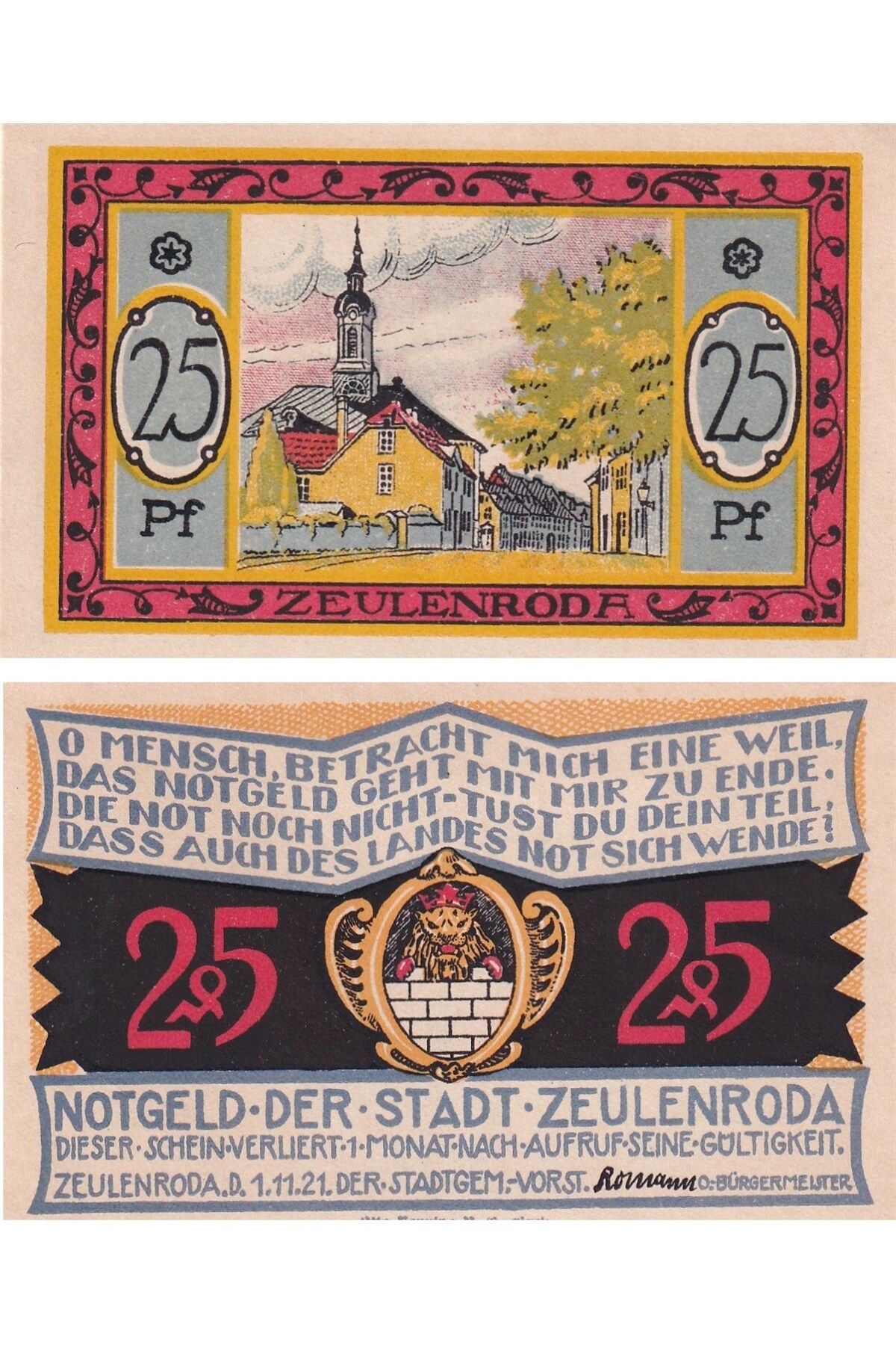 Benim Koleksiyonum Almanya, Zeulenroda, 25 Pfennig (1921) Townscape Series (5) Notgeld