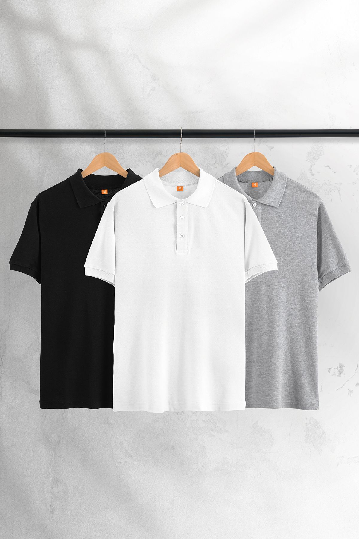 REYNARD Erkek Beyaz-Siyah-Gri 3lü Slim Dar Kesim Basic %100 Pamuk Polo Yaka T-Shirt