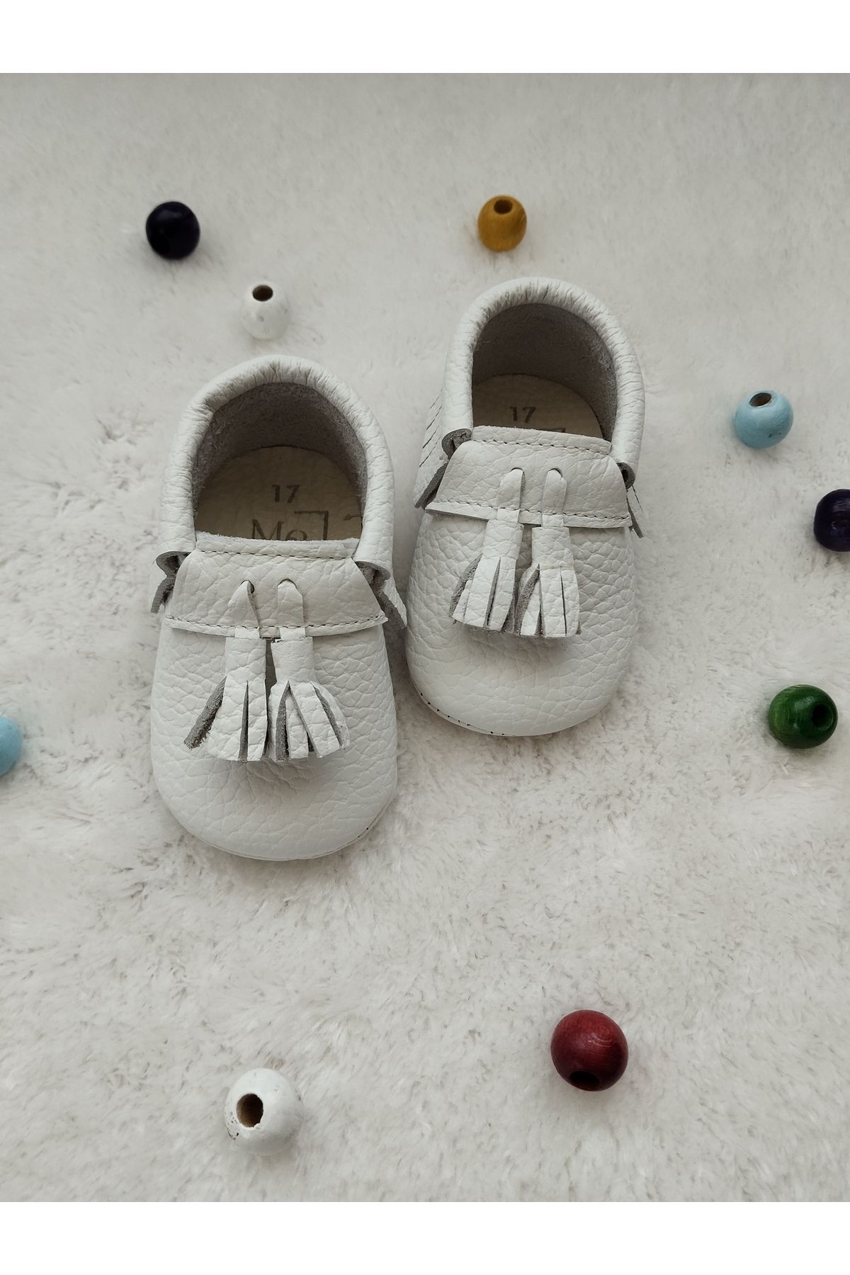 Me Cho Hediyelik Hakiki Deri Bebek Çocuk Patik Makosen Ayakkabısı Düz Beyaz(BEDEN ÖLÇÜSÜ AÇIKLAMADA)
