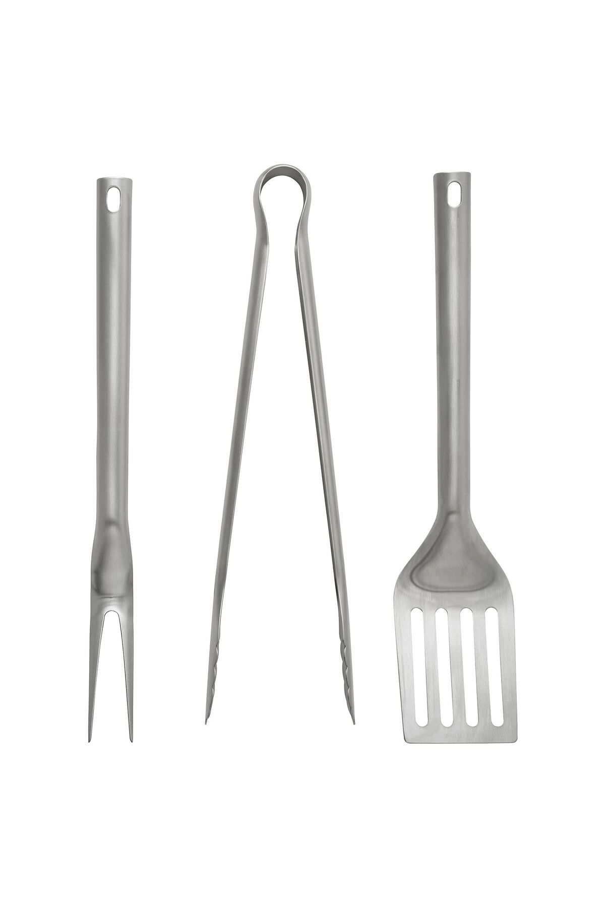 IKEA GRILLTIDER barbekü gereçleri seti, maşa, spatula ve barbekü bıçağı, paslanmaz çelik, 3 parça