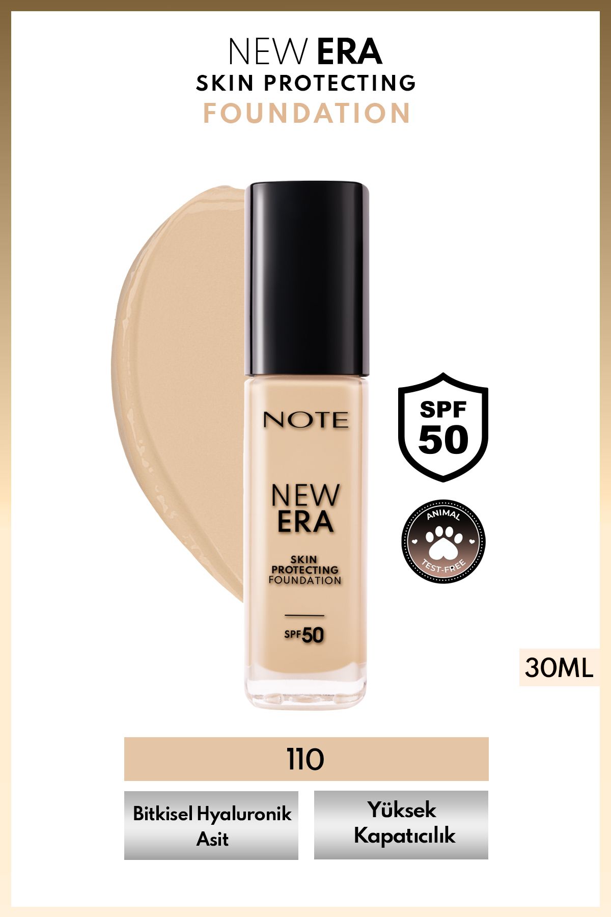 Note Cosmetics New Era Skin Protecting 110 Soft Ivory Nemlendirici Etkili Spf 50 Hyaluronik Asitli Fondöten
