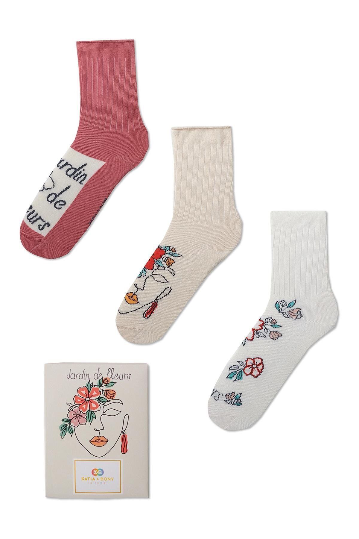 Katia & Bony Kadın Yüz Desenli 3'lü Kutulu Soket Çorap