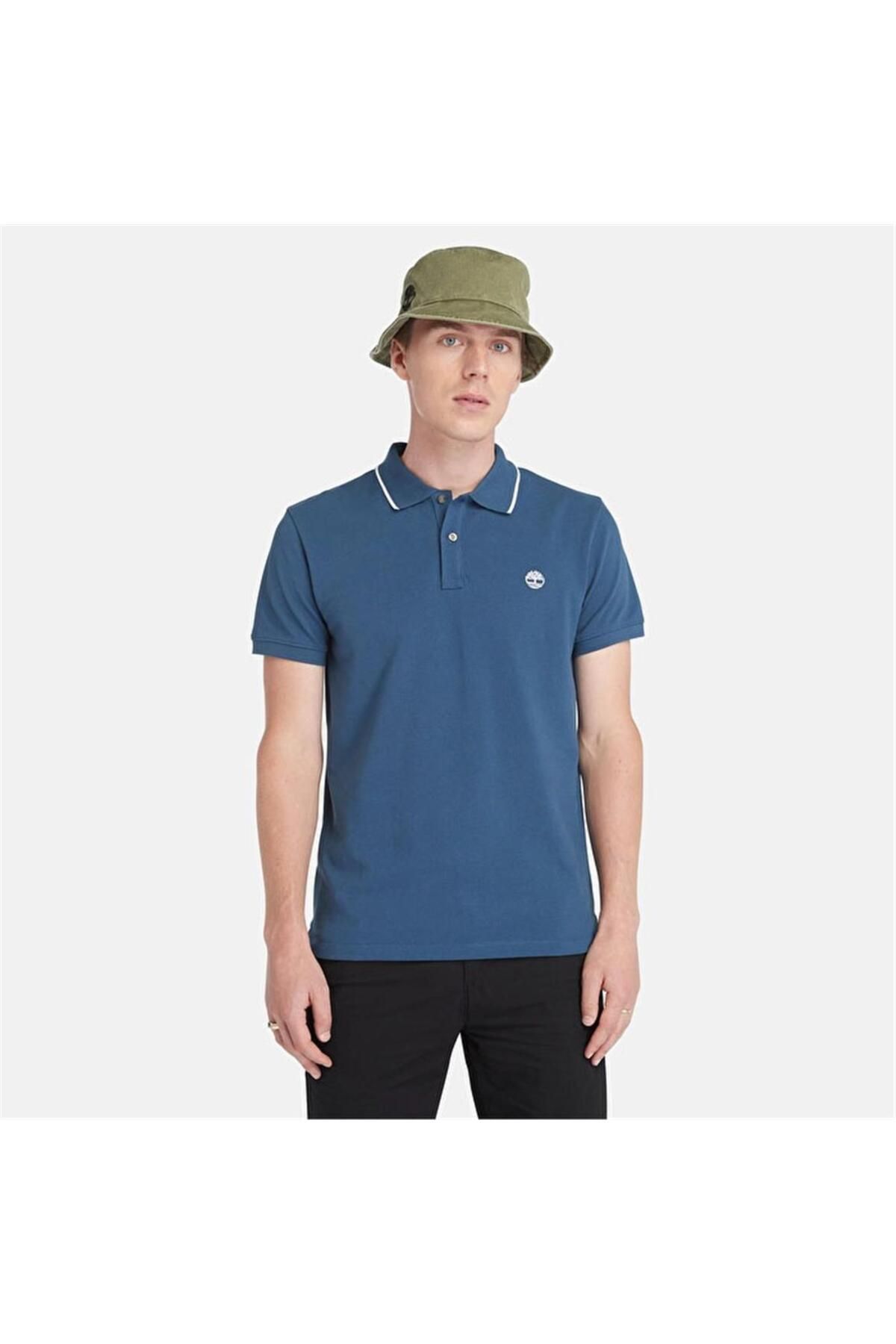 Timberland Printed Neck Short Sleeve Polo Dark Denım Erkek T-shirt
