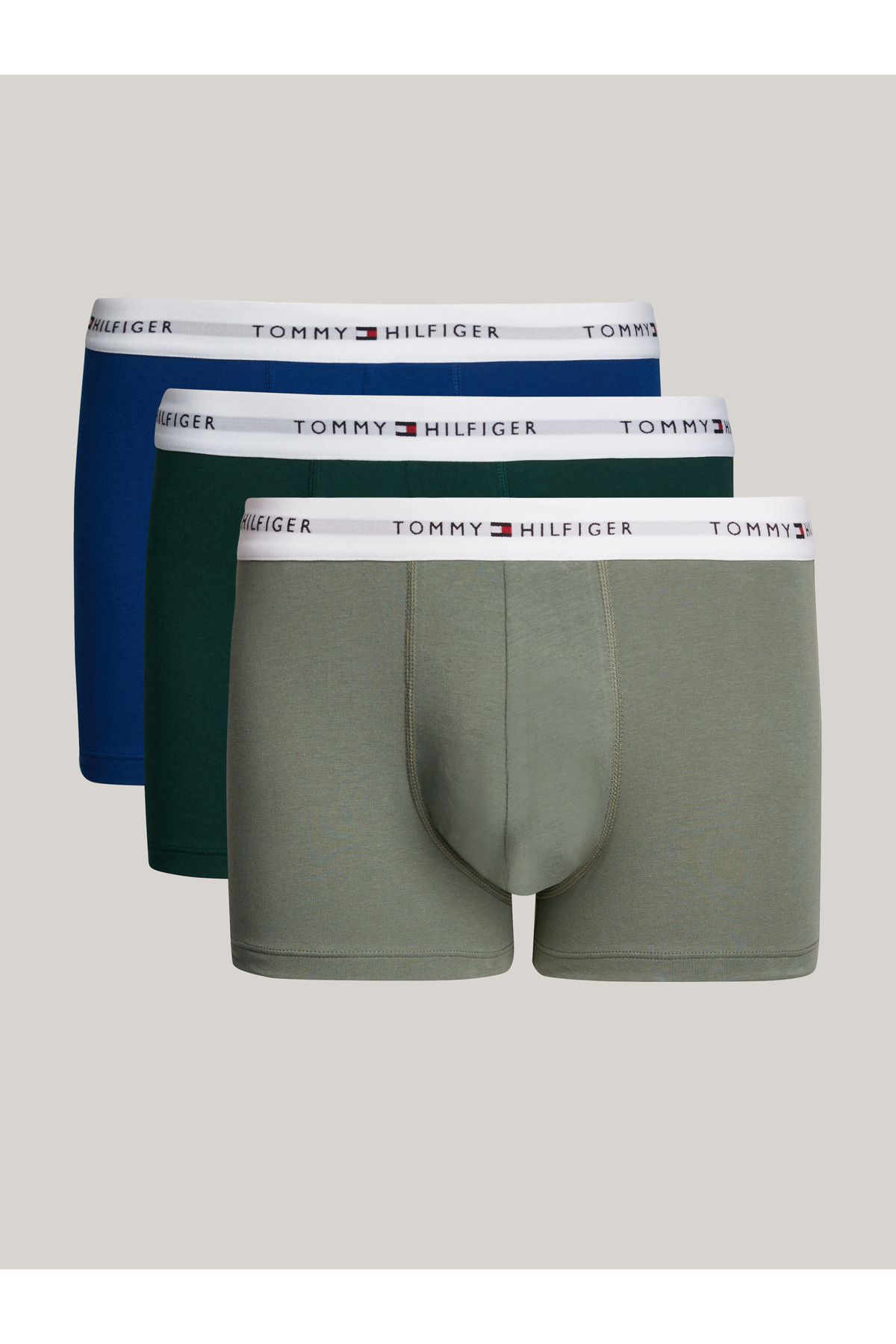 Tommy Hilfiger Erkek Marka Logolu Elastik Bantlı Pamuklu Günlük Kullanıma Uygun Yeşil-Koyu Yeşil- Mavi Boxer UM0UM0