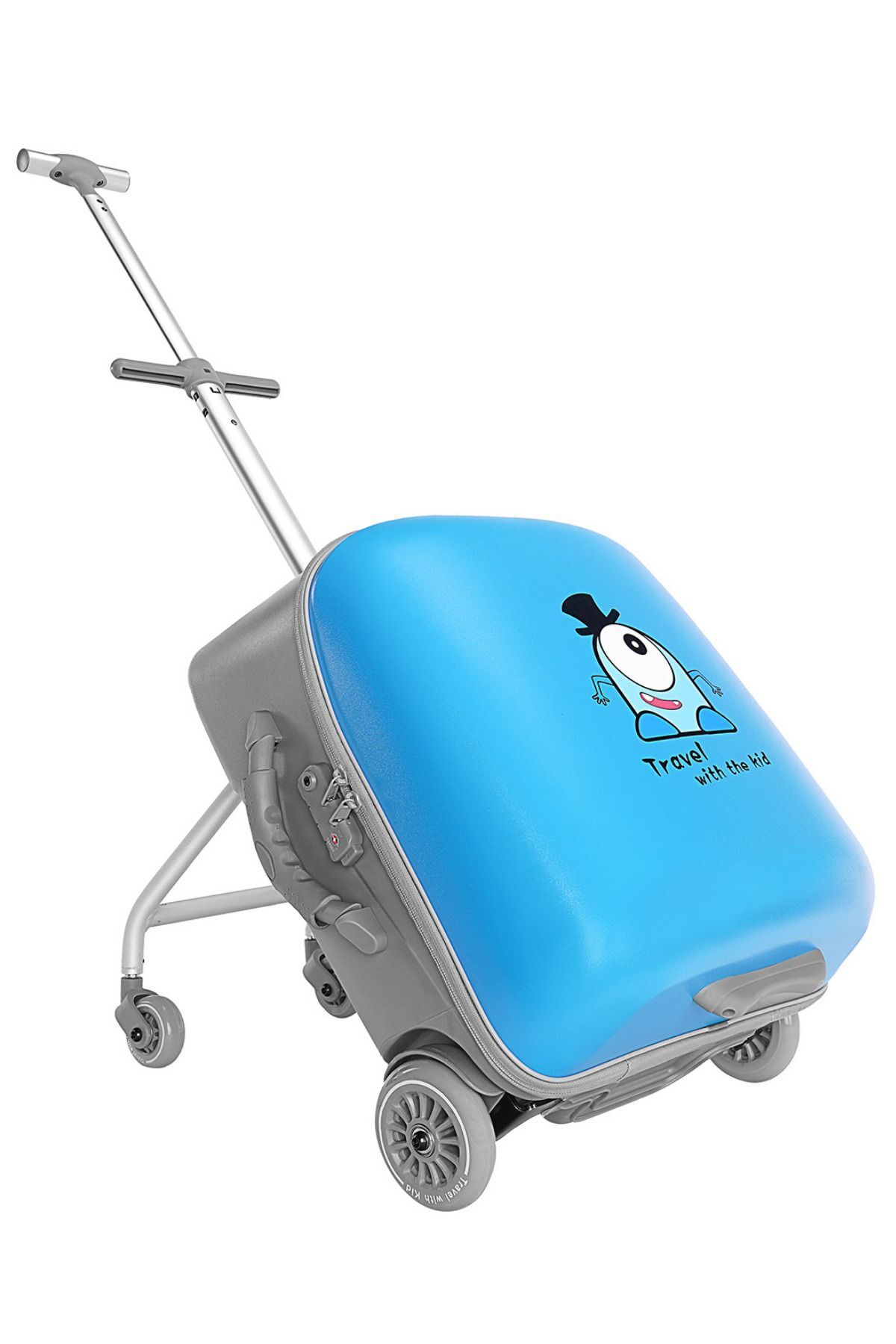 Hey Bee Sevimli Canavar Oturulabilir Mavi Çocuk Valizi/ Seyahat Bavulu