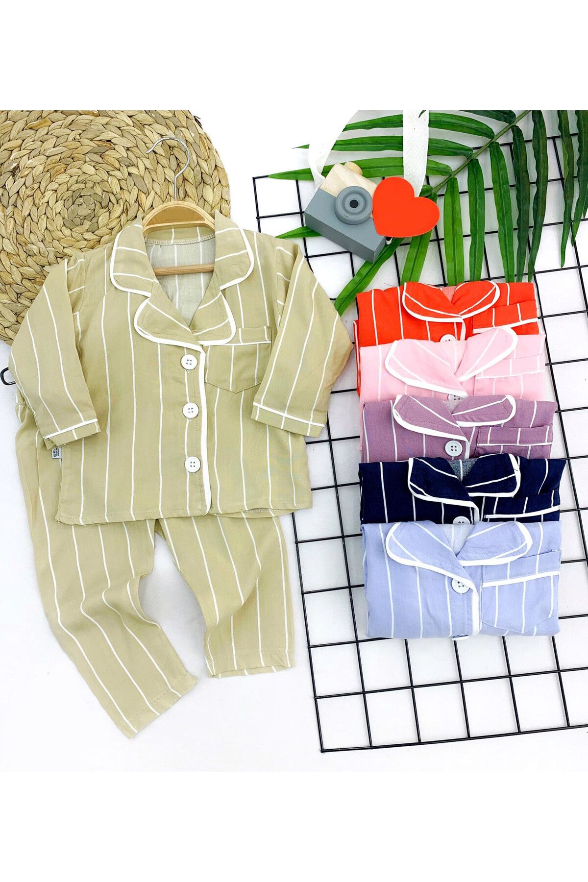 Genel Markalar 9-12-18-24 Ay Çizgili Düğme Kapamalı 2li Kız Erkek Bebek Pijama Takımı