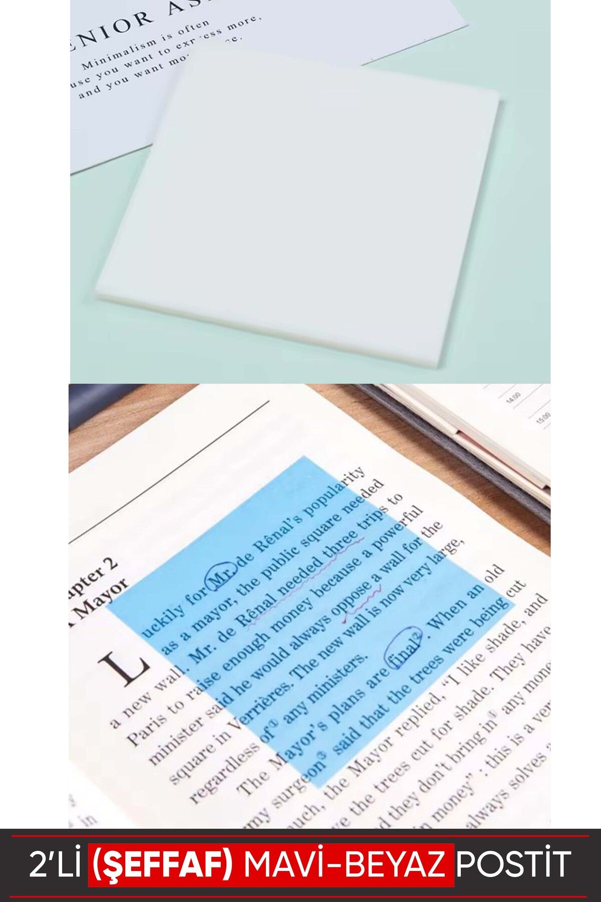 Vox Art Şeffaf Post-it Yapışkanlı Not Kağıdı 2 renk -7,5x75cm 50'li