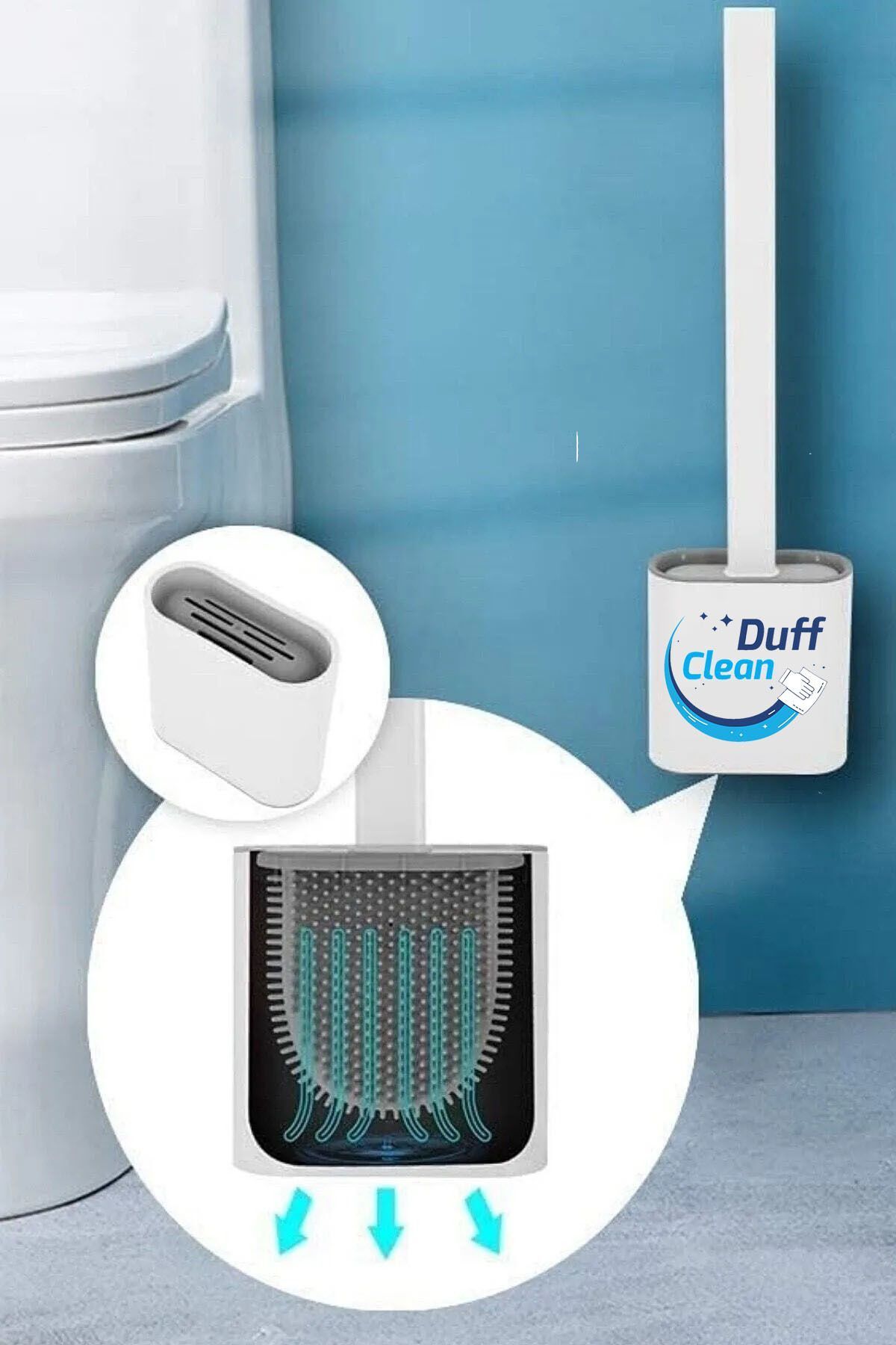 DUFF CLEAN Beyaz Renk Silikon Duvara Yapışan Bükülebilir Pratik Silikon Wc Klozet ve Tuvalet Fırçası