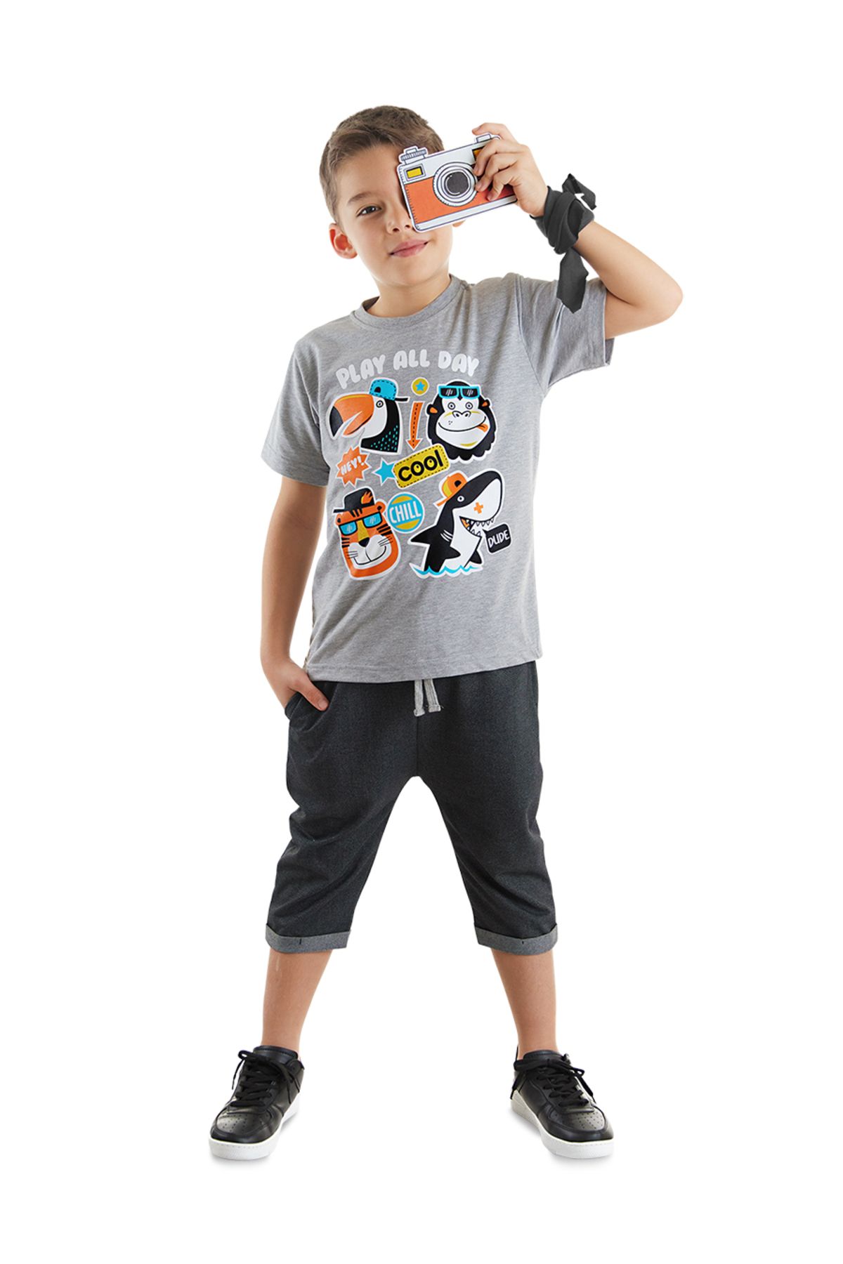 MSHB&G Cool Animals Erkek Çocuk T-shirt Kapri Şort Takım