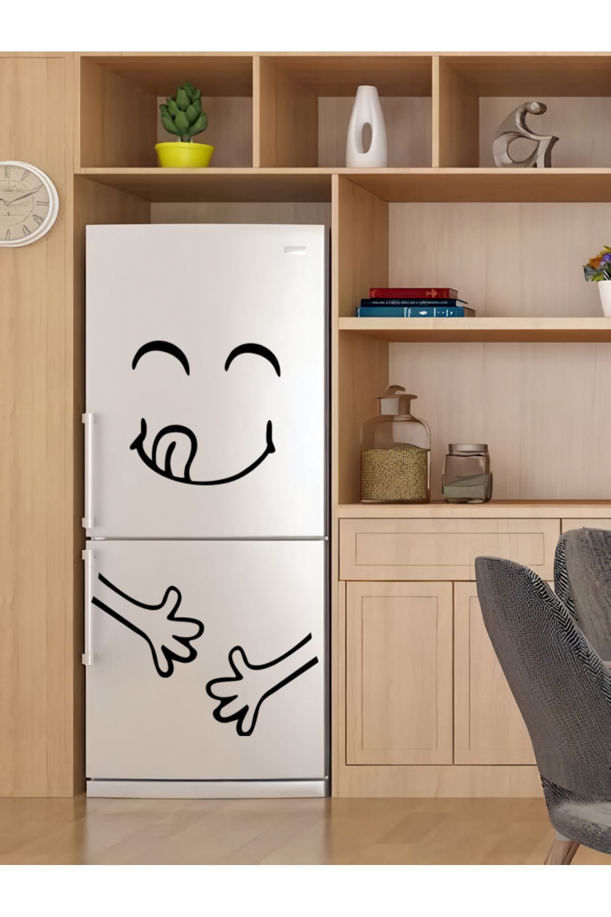 Azra Reklam Gülen Yüz Buzdolabı Mat Siyah Sticker Etiket 40cm