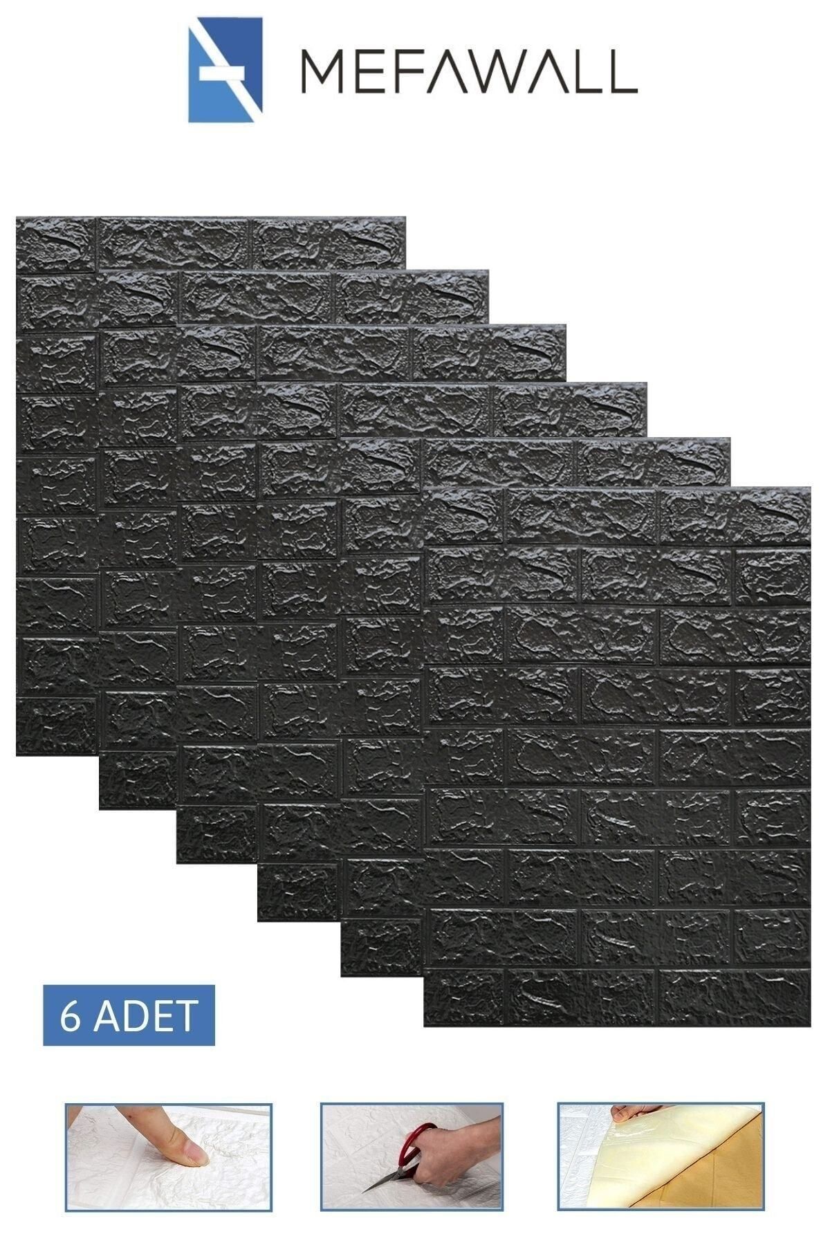 Mefawall Kendinden Yapışkanlı Esnek Köpük Siyah Taş Desen Duvar Kağıdı Paneli 6 Adet 50x70 | 2 Metrekare