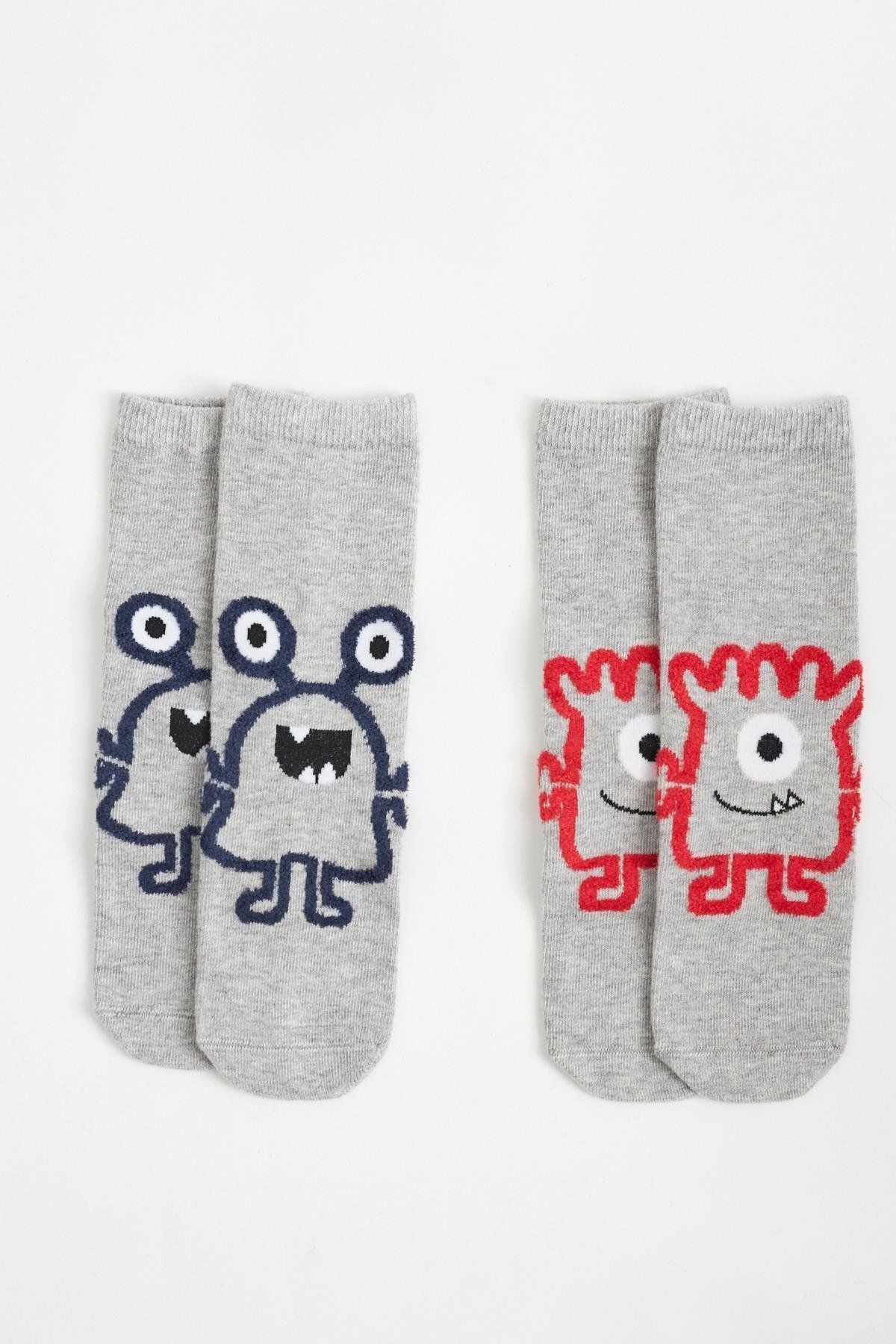 Katia & Bony 2'li Paket Monster Çocuk Soket Çorap Lacivert/Kırmızı