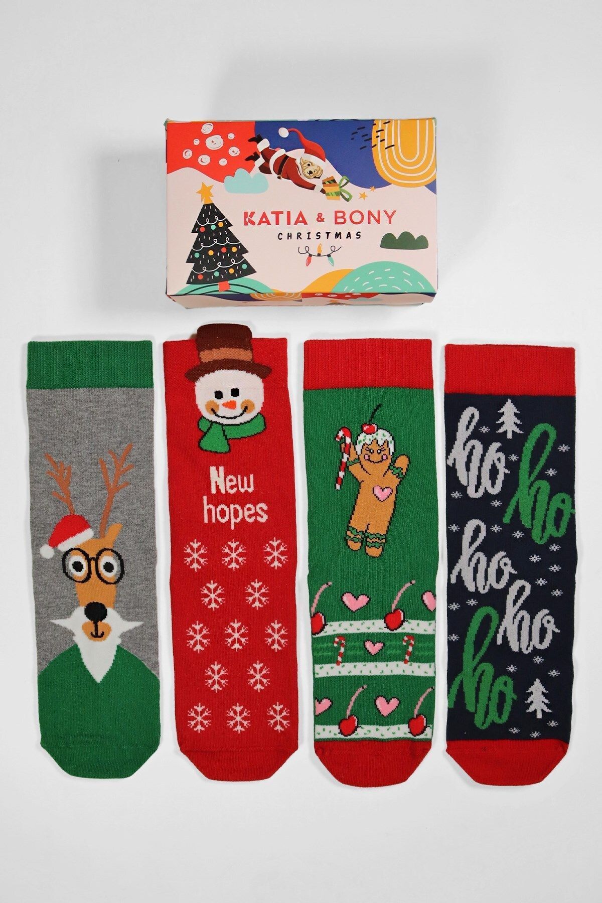 Katia & Bony 4'lü Paket Christmas Box Art Soket Çorap Desenli