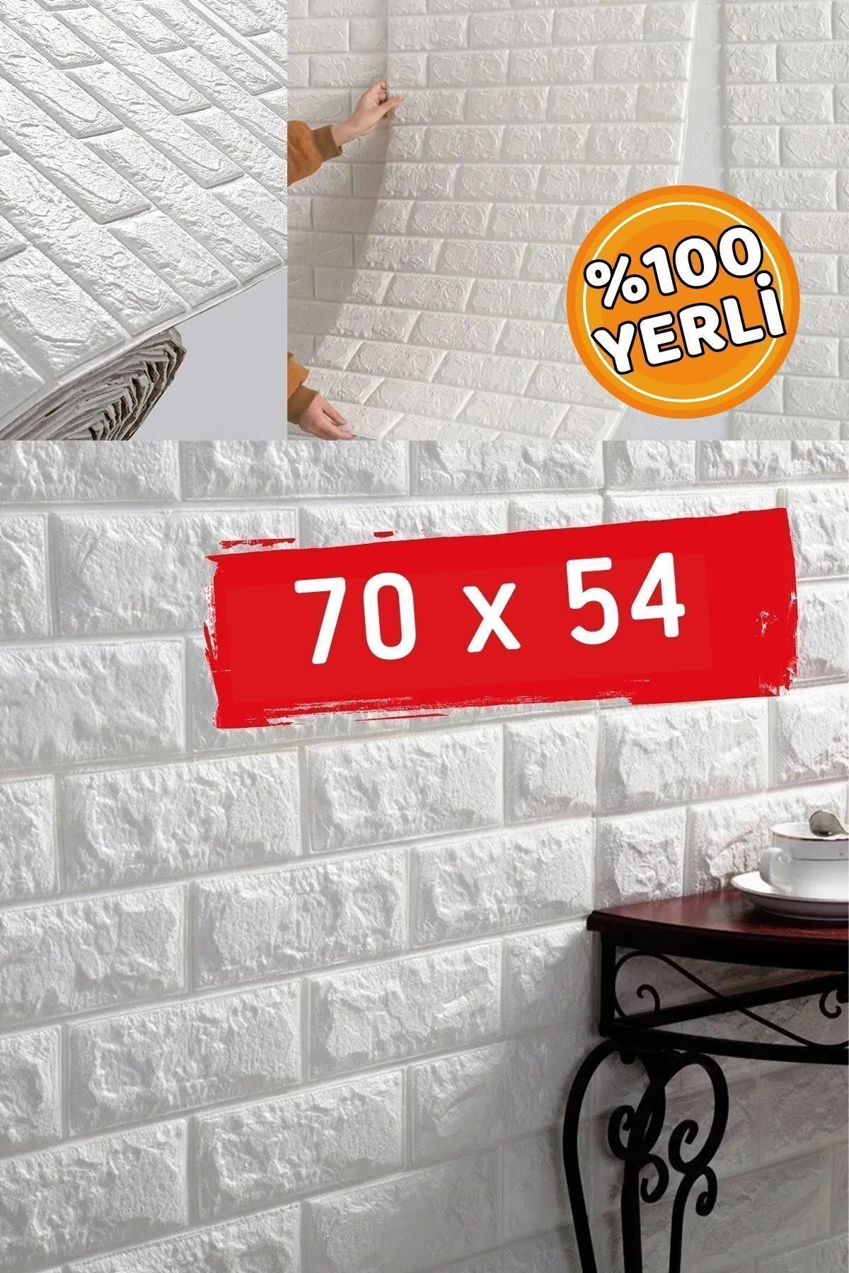 Mefawall 70 x 54 Cm 0,38 M² Kendinden Yapışkanlı Duvar Kağıdı Esnek Köpük Paneli 3D Boyutlu Tuğla Desen Beyaz