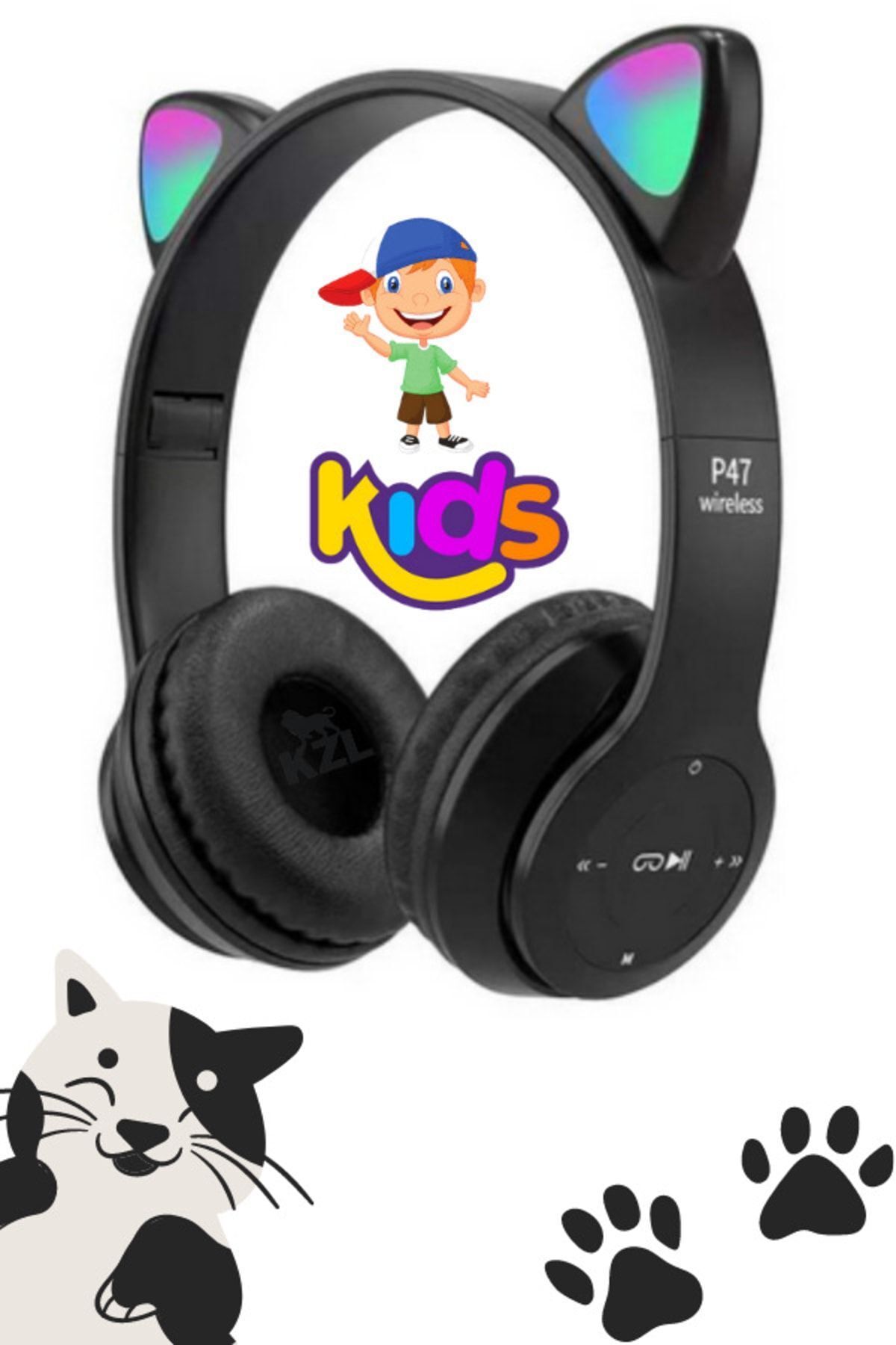 ELROND A+ Kalite Vilya Kedi Kulağı Detaylı Uyumlu Bluetooth Kablosuz Kulaklık Çocuk Oyuncu + Aux Kablo