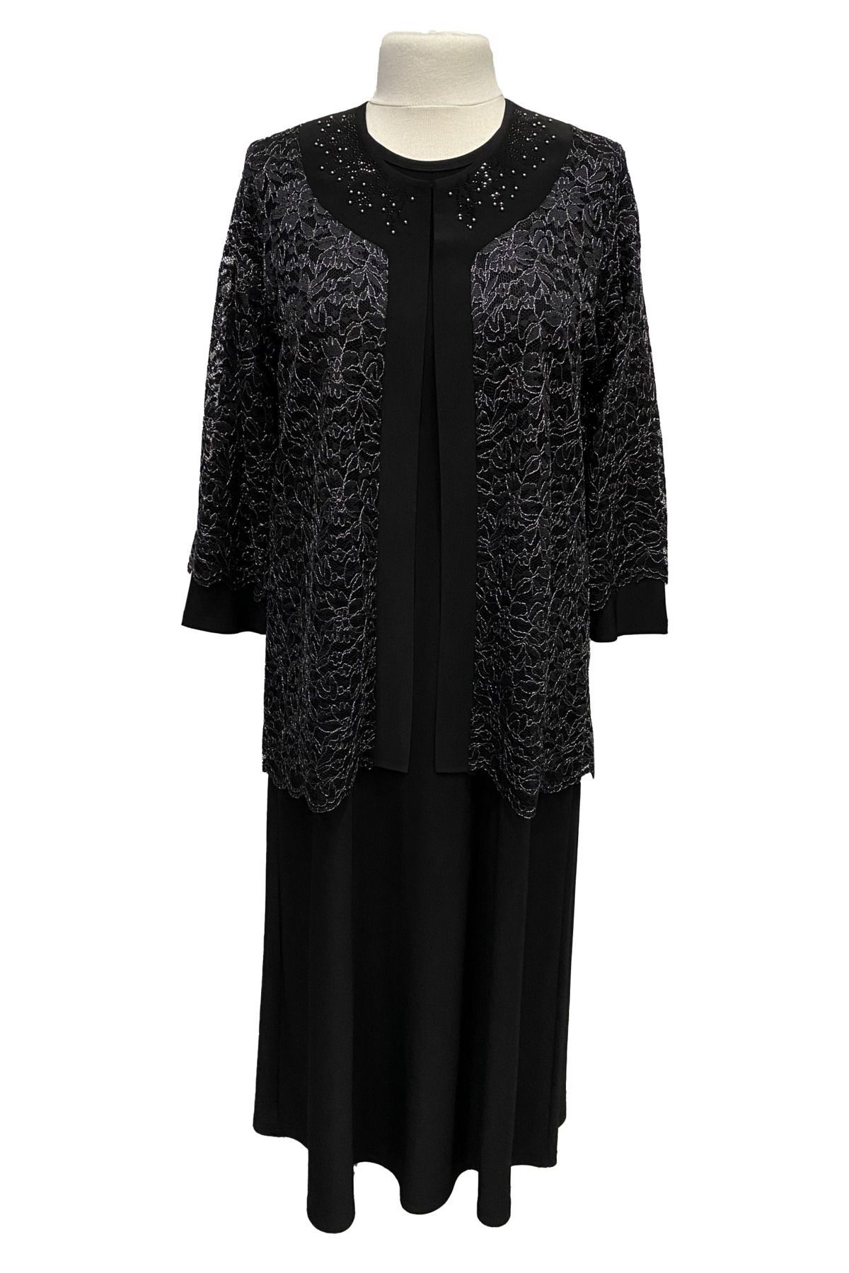 HESNA Siyah Nimet Ceketli Elbise Anne Abiye Takım