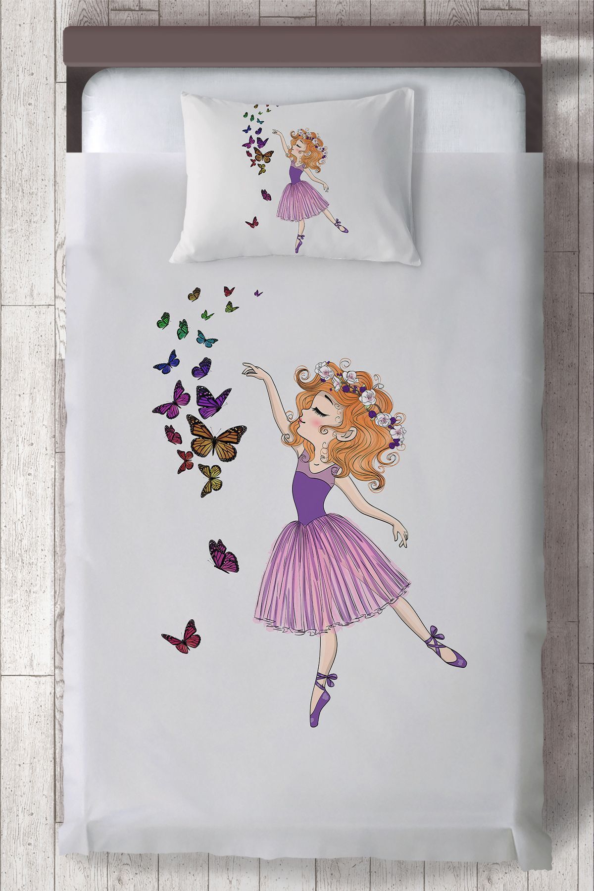 Ceritti Bebek Ve Çocuk Odası Kelebekli Prenses Kız Organik Boyalı, Renkli Yatak Örtüsü Seti Toplam 2 Parça
