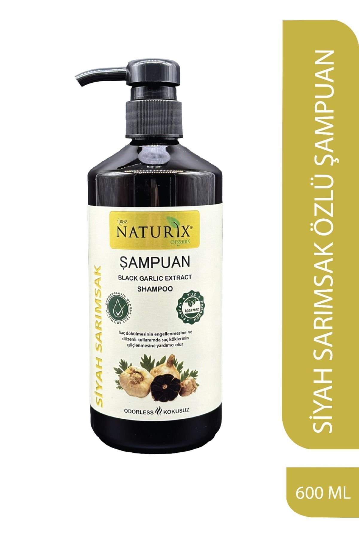 Naturix Tüm Saç Tipleri Için Doğal Siyah Sarımsak Özlü 600 ml Saç Bakım Şampuanı