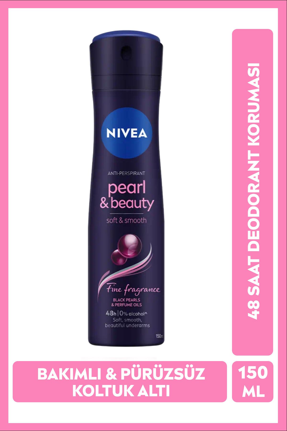 NIVEA Kadın Sprey Deodorant Pearl&Beauty Fine Fragrance 150ml, Ter Kokusuna Karşı 48 Saat Etkili