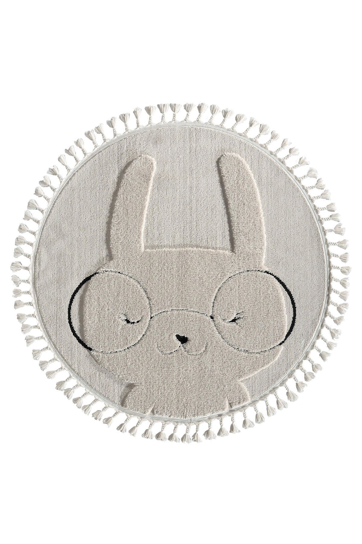 Empera Kids - Bunny Yuvarlak Tavşan Figürlü Antialerjik Çocuk Odası Halısı
